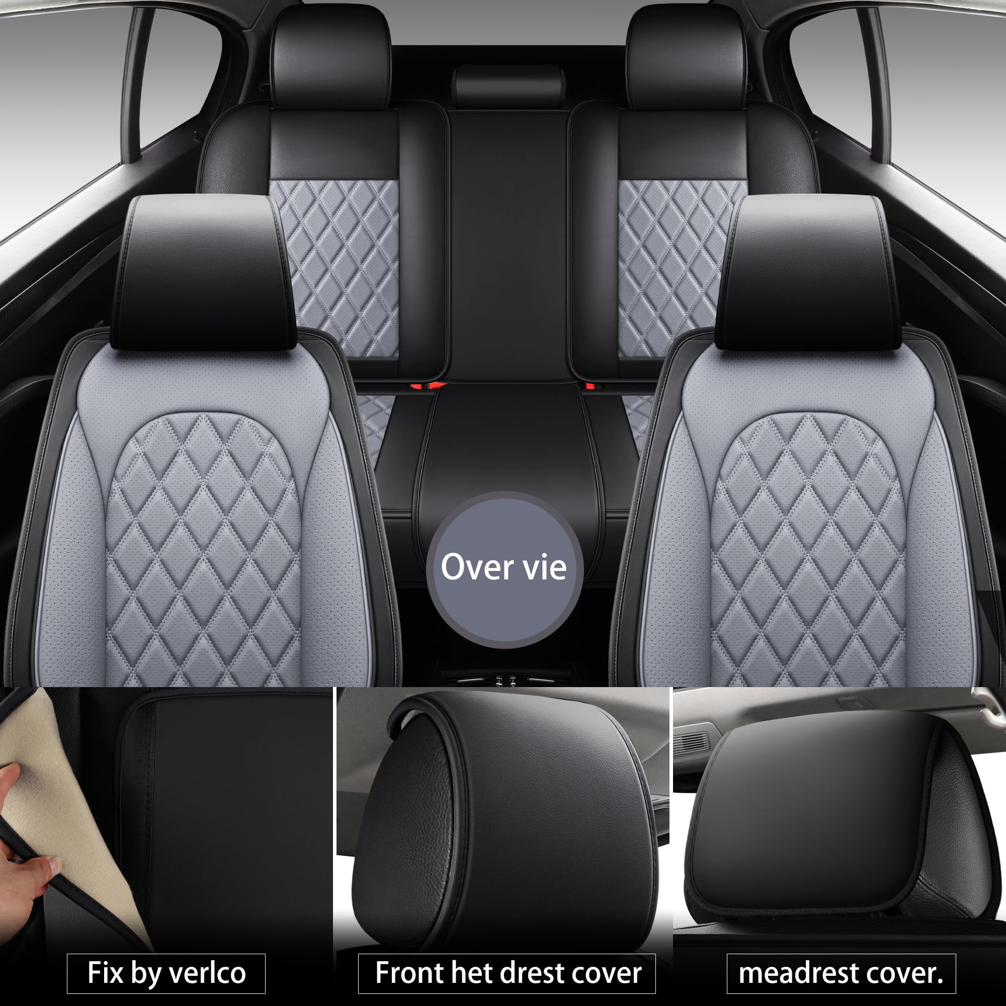 LINGVIDO Waterproof Leather Car Seat Cover - Universal Fit Front Seat Protector for Cars, SUVs & Trucks - Full Set Automotive Seat Covers Available (Black & Gray) - Perfect for Road Trips, Daily Commutes & Pet Protection