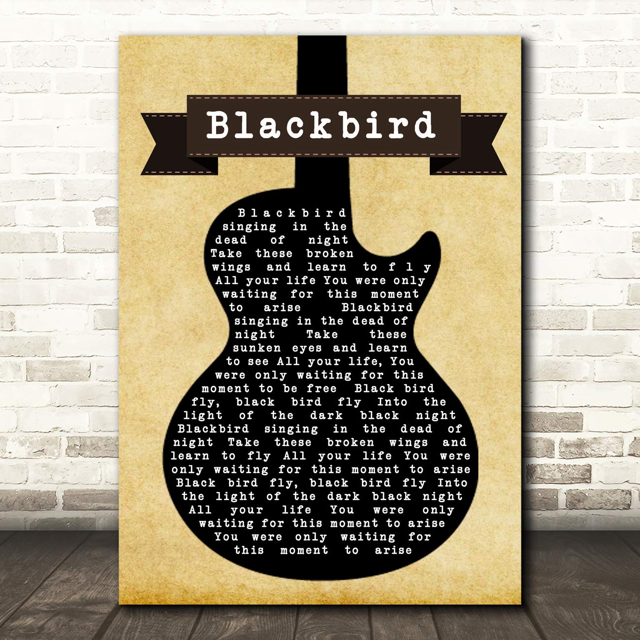 Blackbird Black Guitar Song Lyric Quote Print Wall Art - The Beatles Inspired Music Decor for Bedroom, Living Room & Studio
