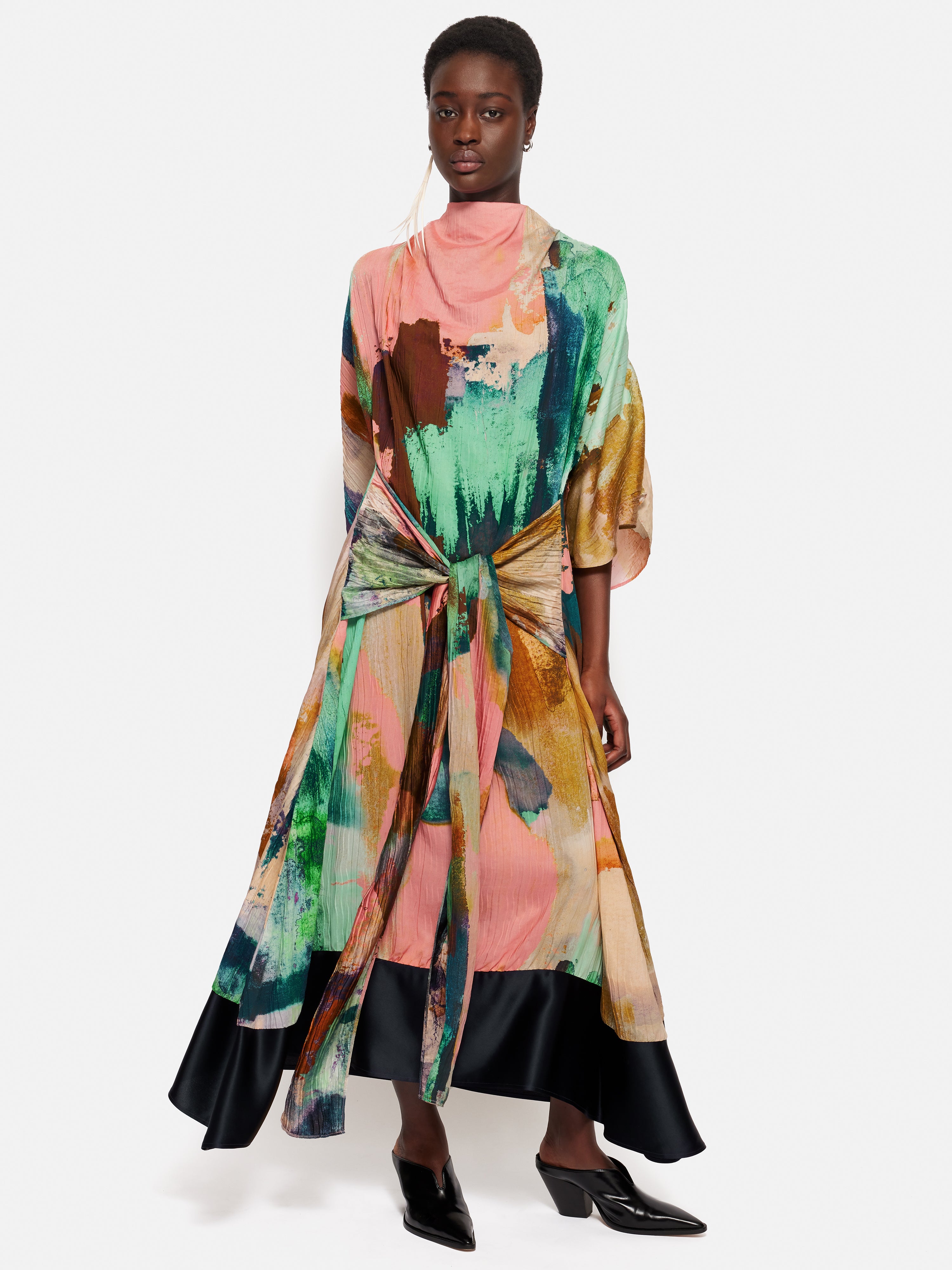 Roksanda Knotted Plisse Dress for Women - Elegant Multi-Color Midi Dress for Parties, Weddings & Special Occasions
