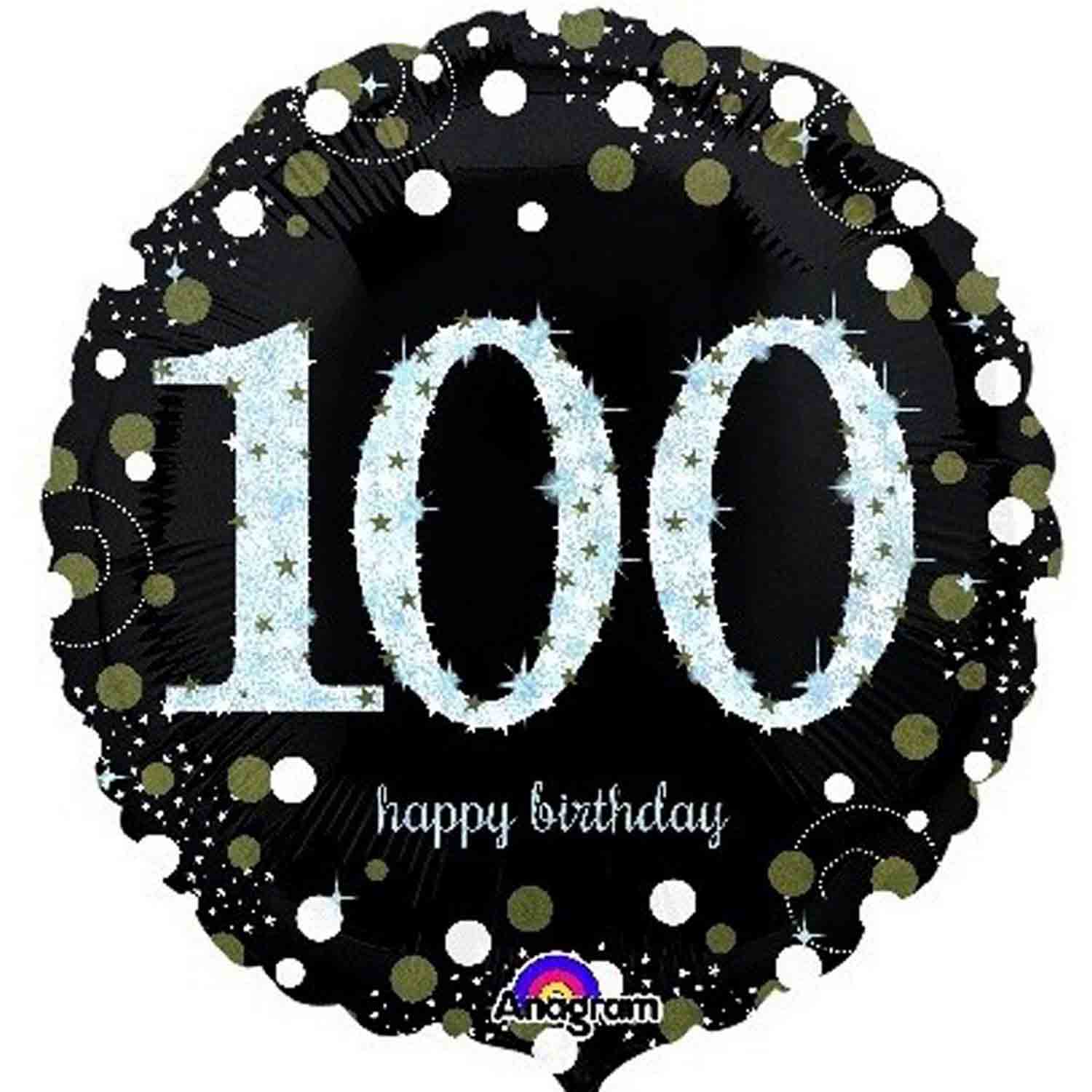 100th Birthday Sparkling Holographic Foil Balloons - Pack of 12 - Perfect for Anniversaries, Milestone Celebrations & Party Decorations