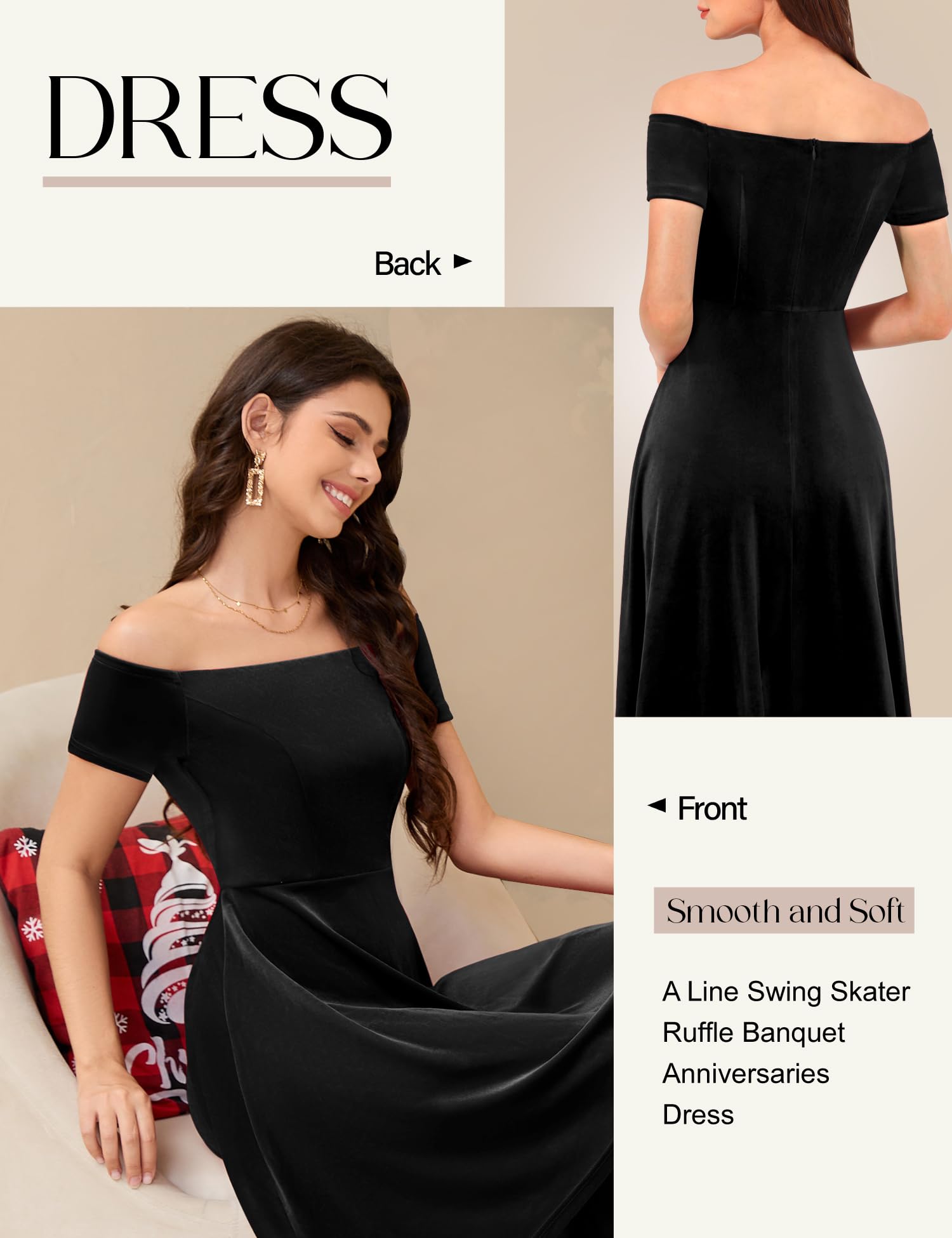 Elegant Off Shoulder Velvet High Low Evening Dress for Women 2024 | Cocktail Party, Formal Prom, Wedding Guest Gown | Perfect for Special Occasions & Night Out