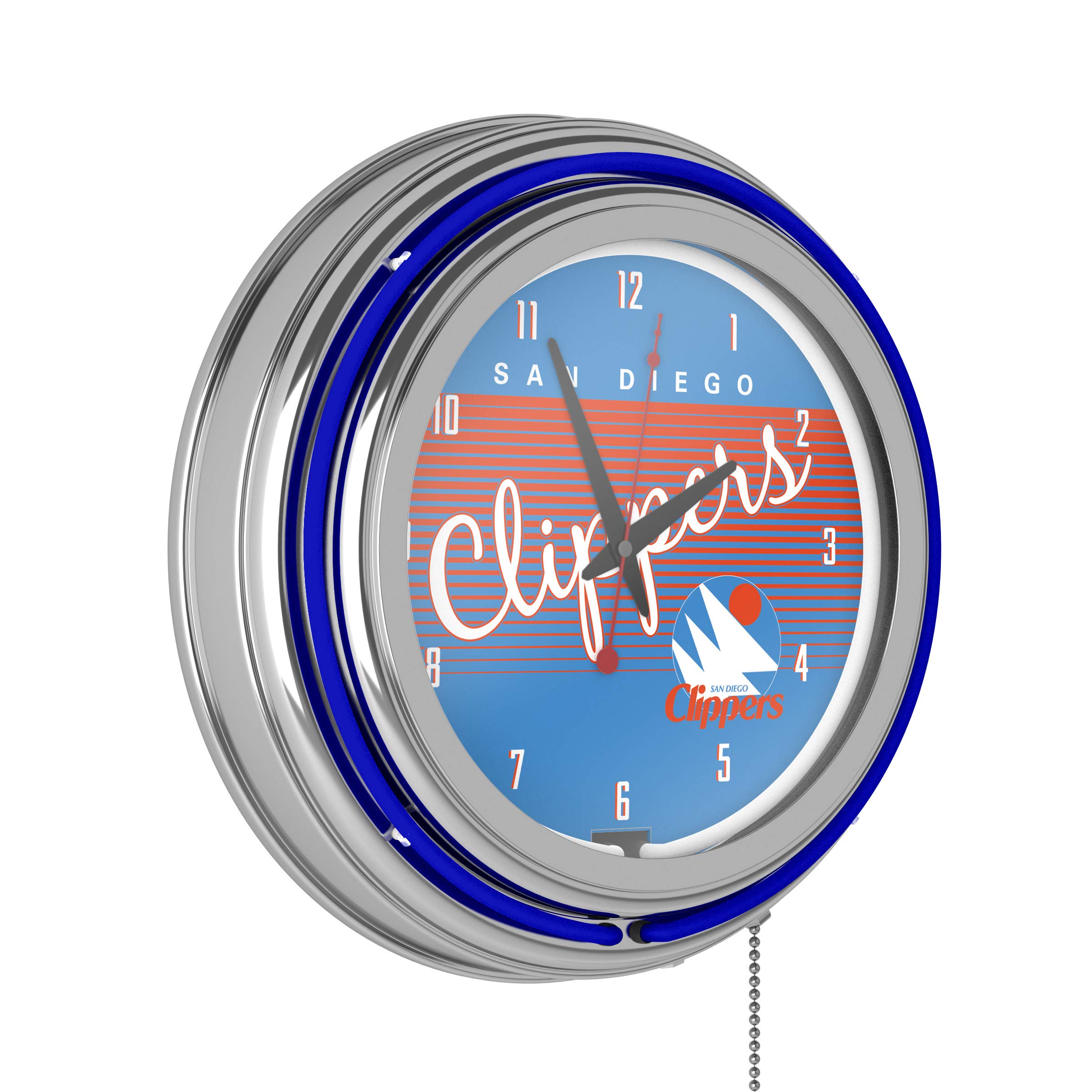 San Diego Clippers Hardwood Classics NBA Chrome Neon Clock - Vintage Basketball Wall Clock for Fans, Home & Office Decor, Game Room Gift