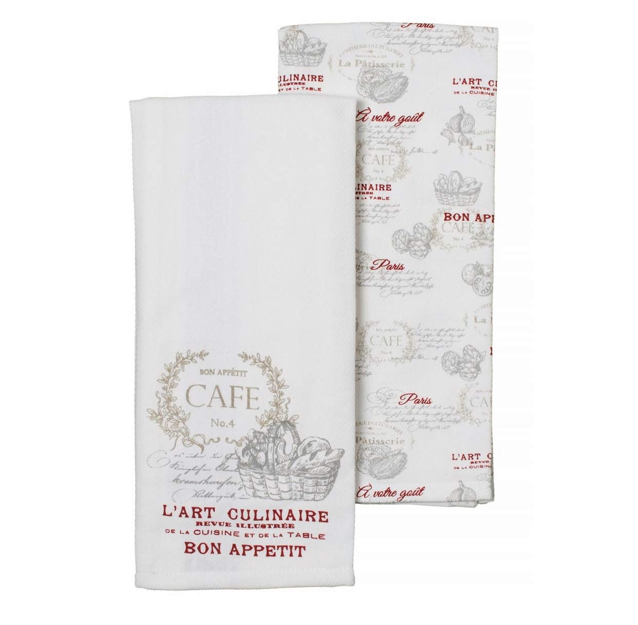 ENVOGUE French Market Kitchen Tea Towels - Set of 2, 18x28 Inches, 100% Cotton Absorbent Dish Towels for Drying Dishes, Cleaning & Decor - Vintage French Country Style Kitchen Linens