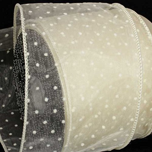 Sheer Ivory Polka Dot Wired Craft Ribbon 1.5 Inch x 80 Yards - Perfect for Gift Wrapping, DIY Wedding Decorations, Scrapbooking & Party Favors