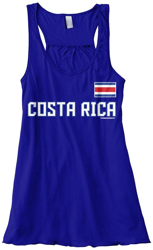 Threadrock Women's Costa Rica National Pride Flowy Racerback Tank Top - Lightweight Breathable Summer Workout & Beach Vacation Tank Top