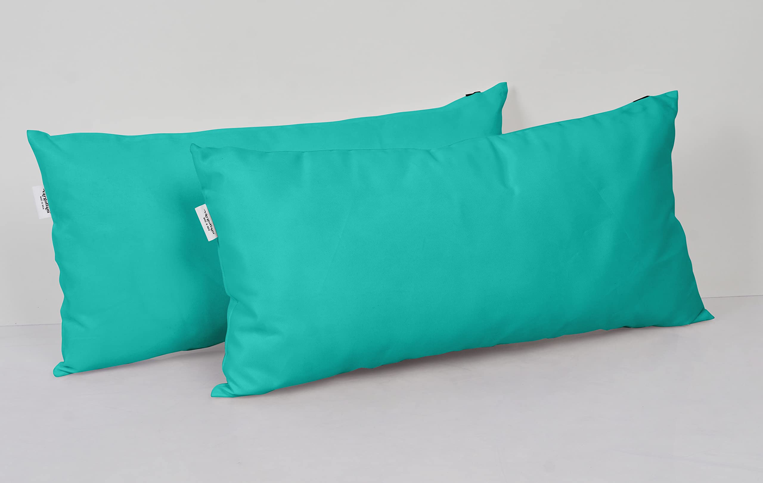 Waterproof Indoor Outdoor Lumbar Pillow with Insert - All-Weather Polyester Decorative Throw Pillow Set of 2 for Patio Furniture (Turquoise Green) - Perfect for Sofa, Garden, Deck & Poolside Relaxation