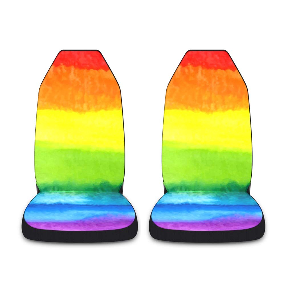 Abstract Watercolor Rainbow Car Seat Covers - Set of 2 Front Seat Protectors with Pet Mat | Universal Fit for Cars, Trucks, SUVs & Vans | Waterproof & Stylish Interior Upgrade for Daily Commute & Road Trips