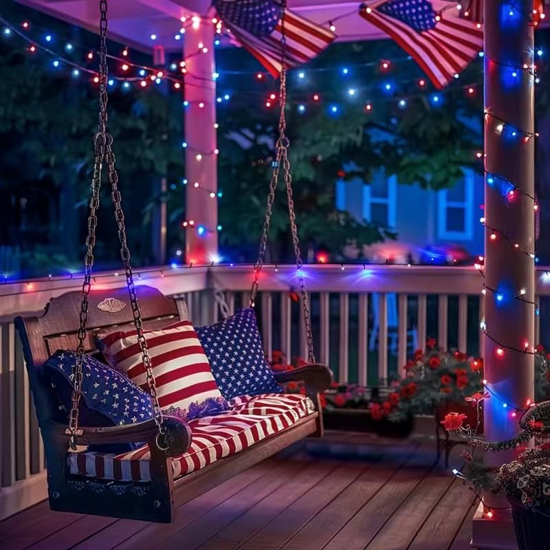 JMEXSUSS 500 LED Patriotic String Lights - Red White & Blue Outdoor Waterproof Holiday Decorations with 8 Lighting Modes, 173ft Plug-in Lights for 4th of July, Memorial Day, Independence Day - Perfect for Backyard, Garden, Party and Festival Decorations
