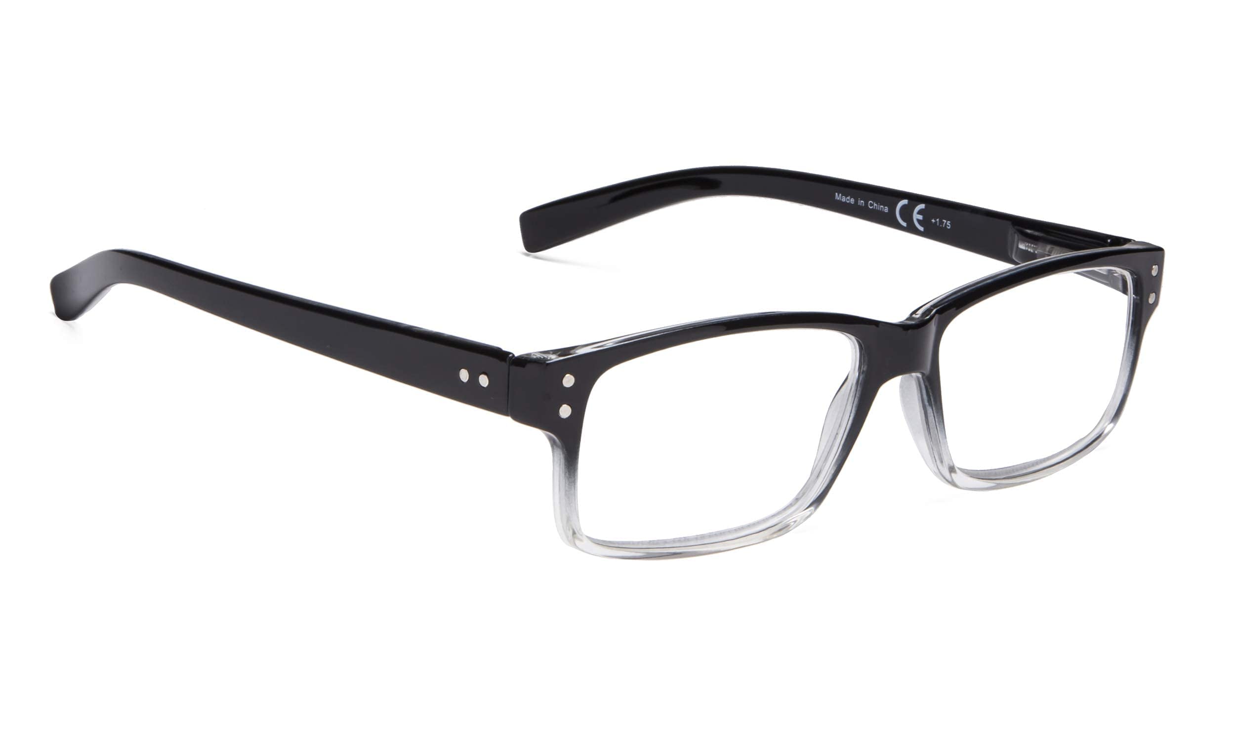 BLUELESS Vintage Reading Glasses for Men & Women - +3.25 Strength - Black & Clear Frame - Classic Retro Style Eyewear for Reading, Working, and Daily Use