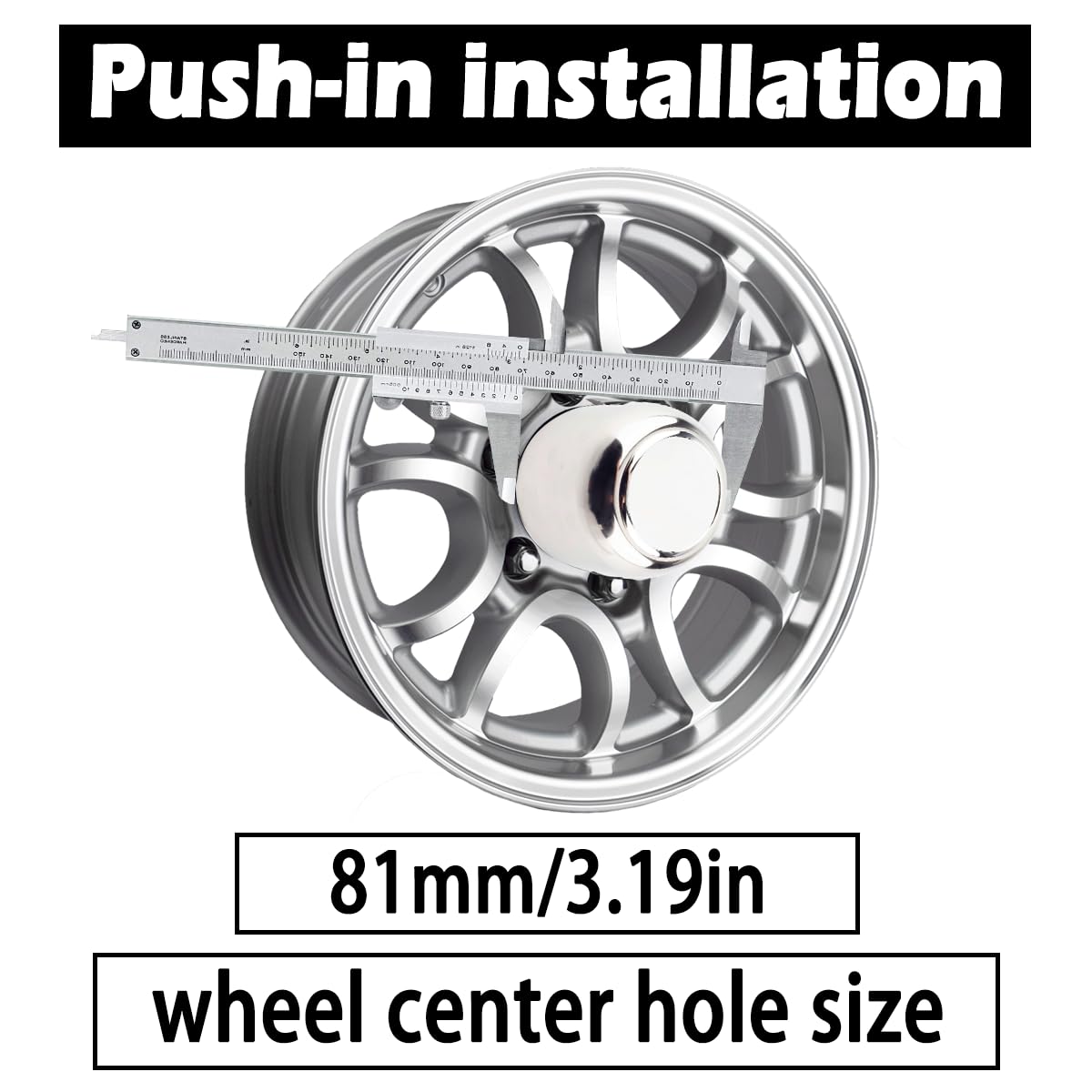 4Pcs 3.19 Inch Stainless Steel Trailer Wheel Center Caps - Push Through 3.19