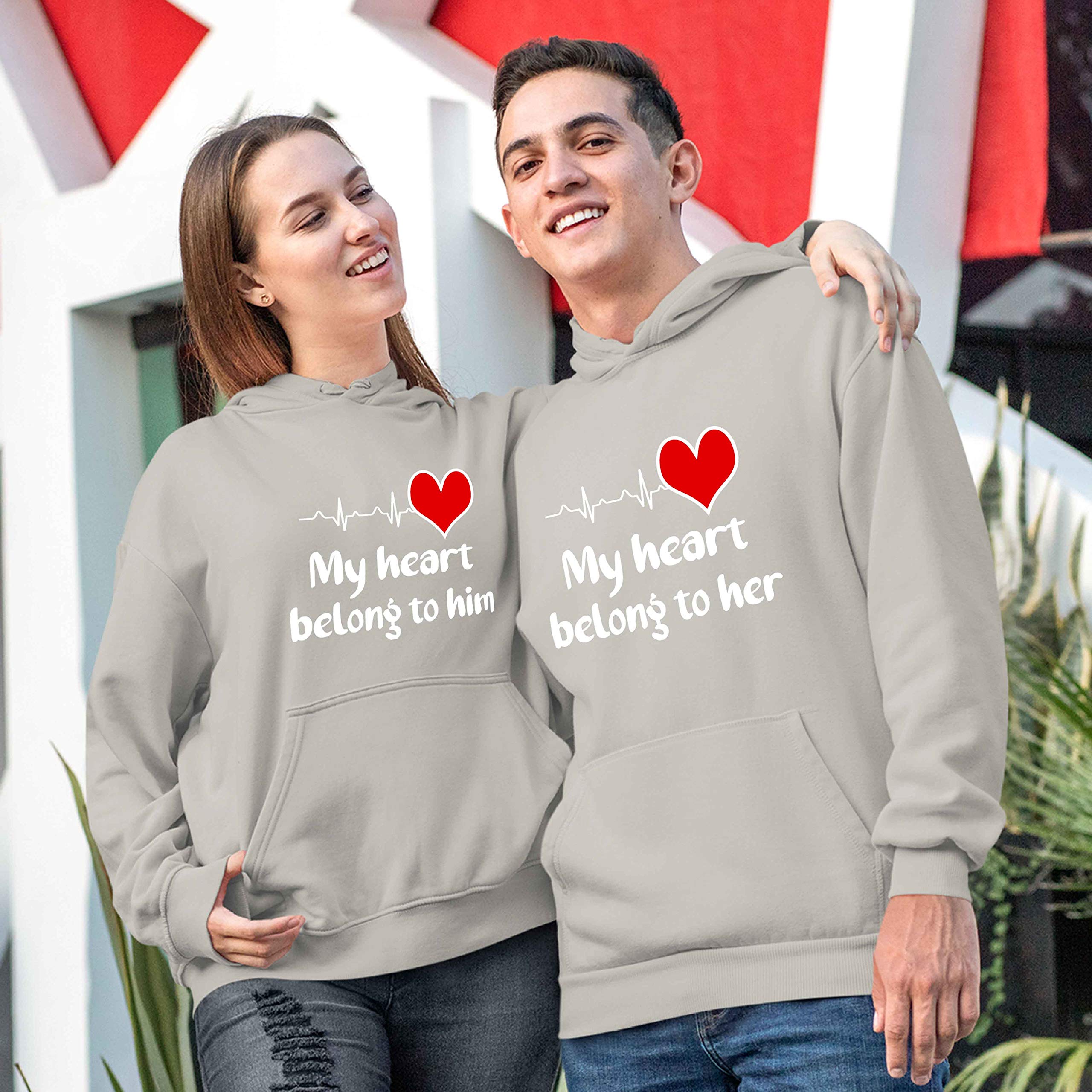 Best Family Gifts: My Heart Belongs To Him/Her Unisex Hoodies For Couples - Perfect For Date Nights & Cozy Moments