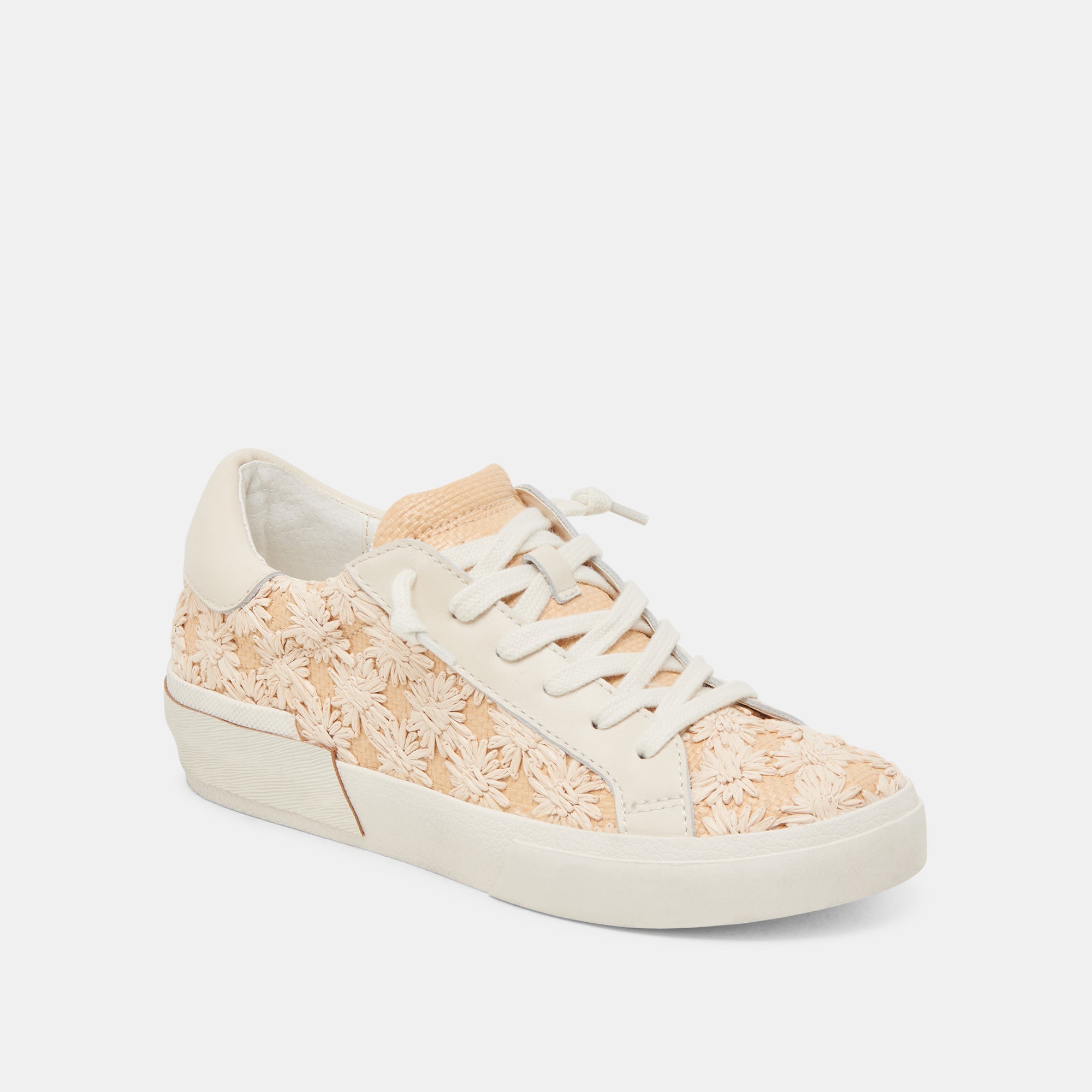 ZINA Floral Sneakers for Women - Cream Raffia Casual Shoes with Floral Design | Perfect for Spring, Summer, Beach & Outdoor Activities