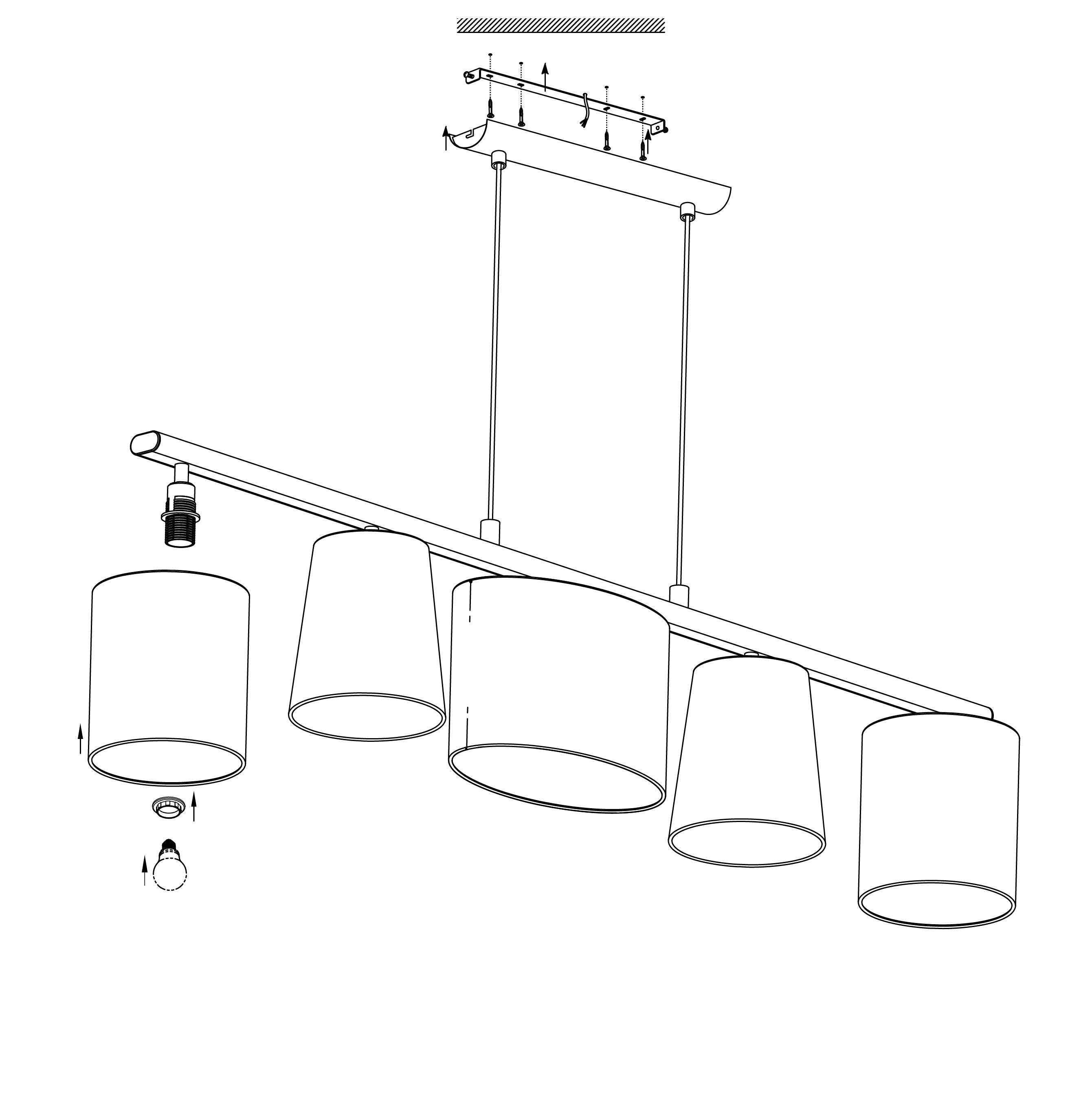 Eglo Almeida 1 5-Light Grey & White Fabric Shade Pendant Light Fixture - Modern Dining Room & Kitchen Island Lighting