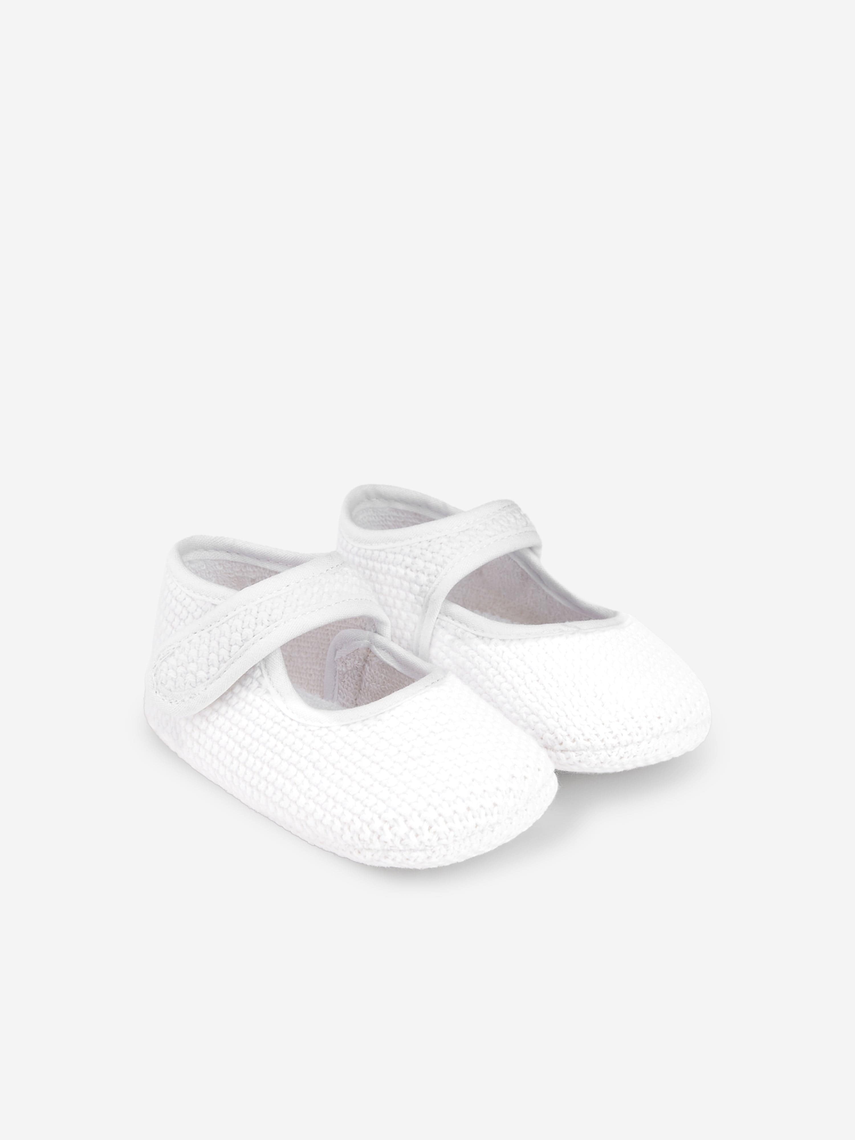 Baby Girls Cotton Knit Pre-Walker Shoes in White - Soft First Walking Shoes for Infants & Toddlers - Perfect for Indoor Play, First Steps, and Special Occasions