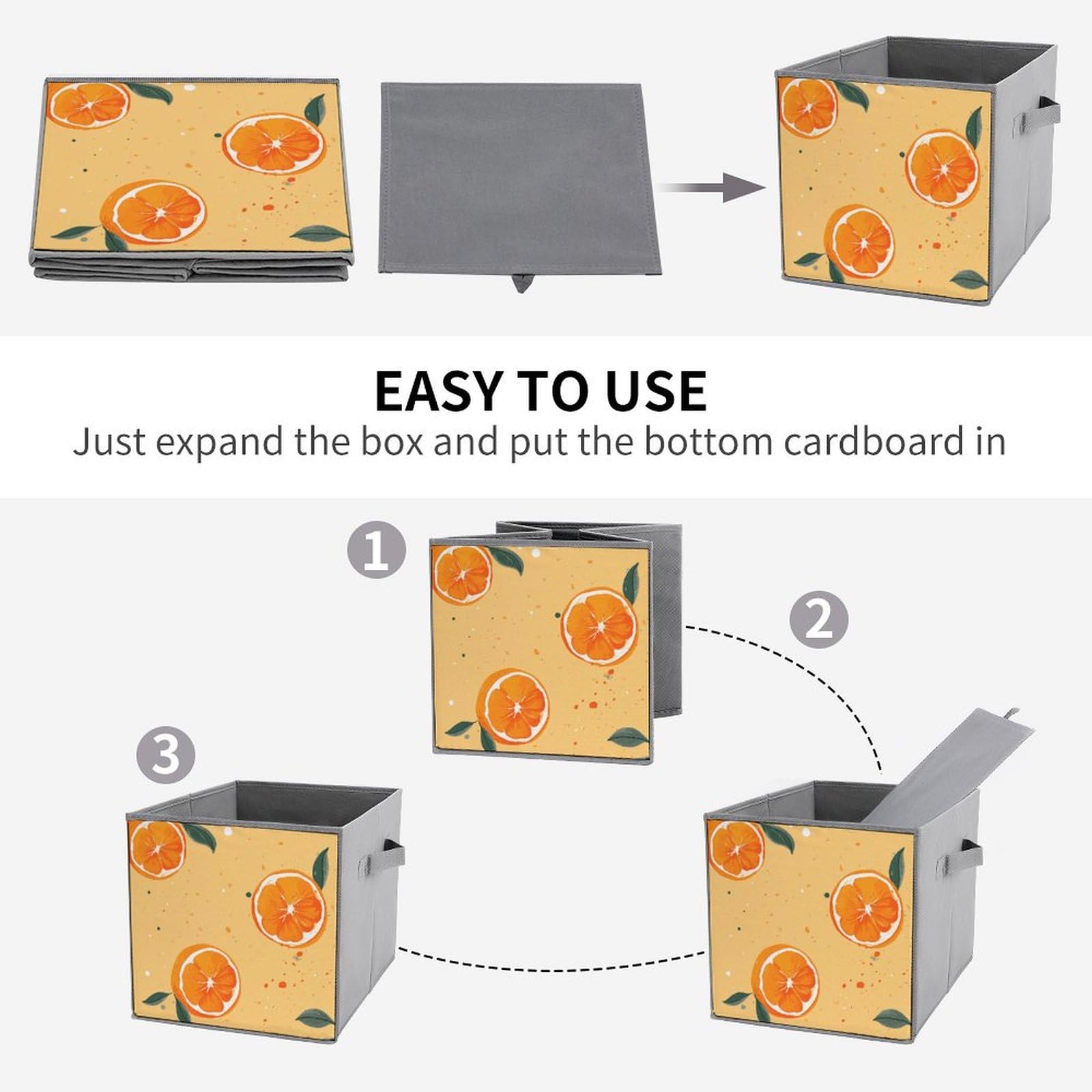 6-Piece Foldable Storage Bins Set - Large Capacity Cartoon Orange Printed Storage Boxes with Handles for Playroom, Office & Home Organization | Perfect for Kids' Toys, Books & Clutter Control