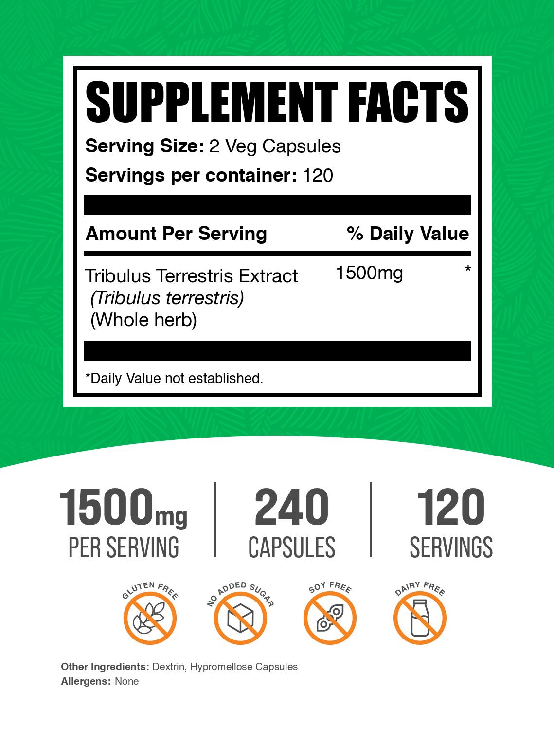 Tribulus Terrestris Capsules 1000mg - Natural Testosterone Booster for Men - 120 Vegetarian Capsules - Supports Muscle Growth & Energy - Gym, Workout & Fitness Supplement