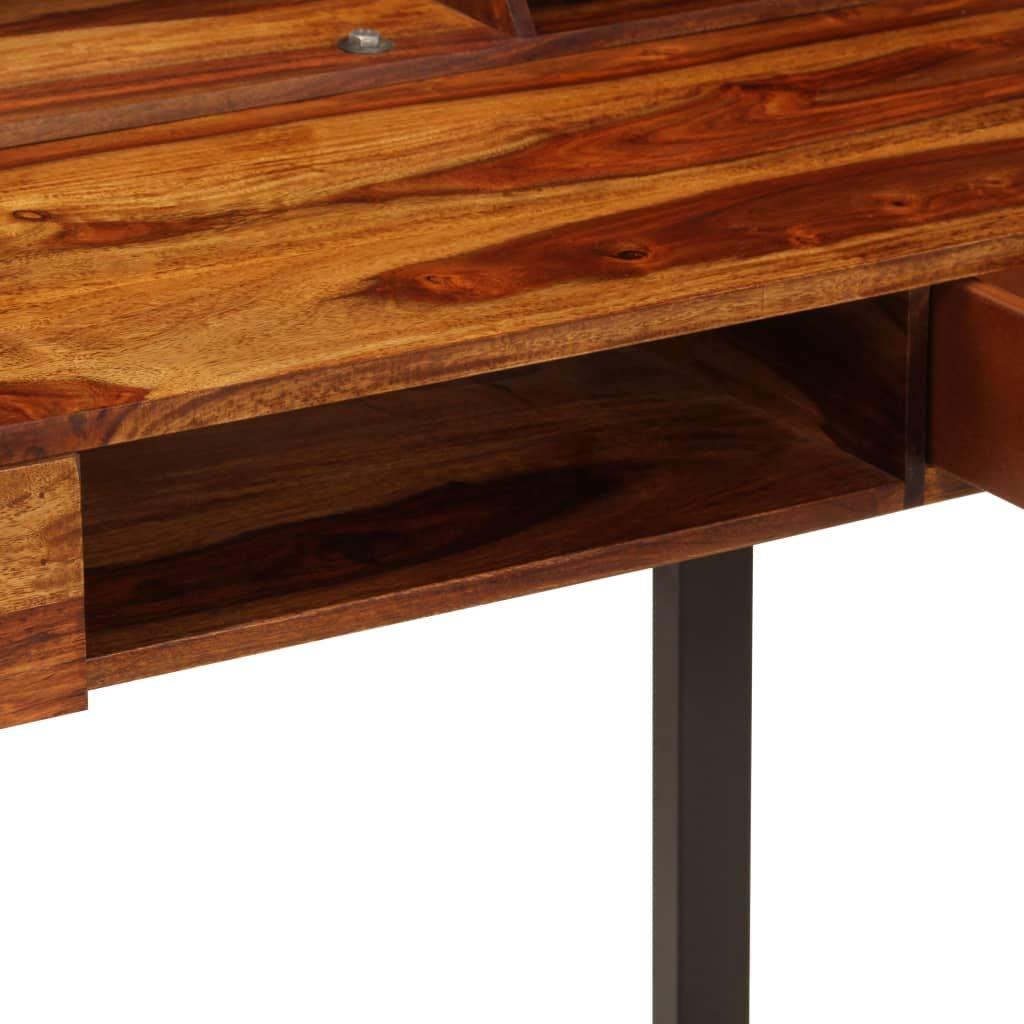 Solid Sheesham Wood & Steel Home Office Desk - 43.3