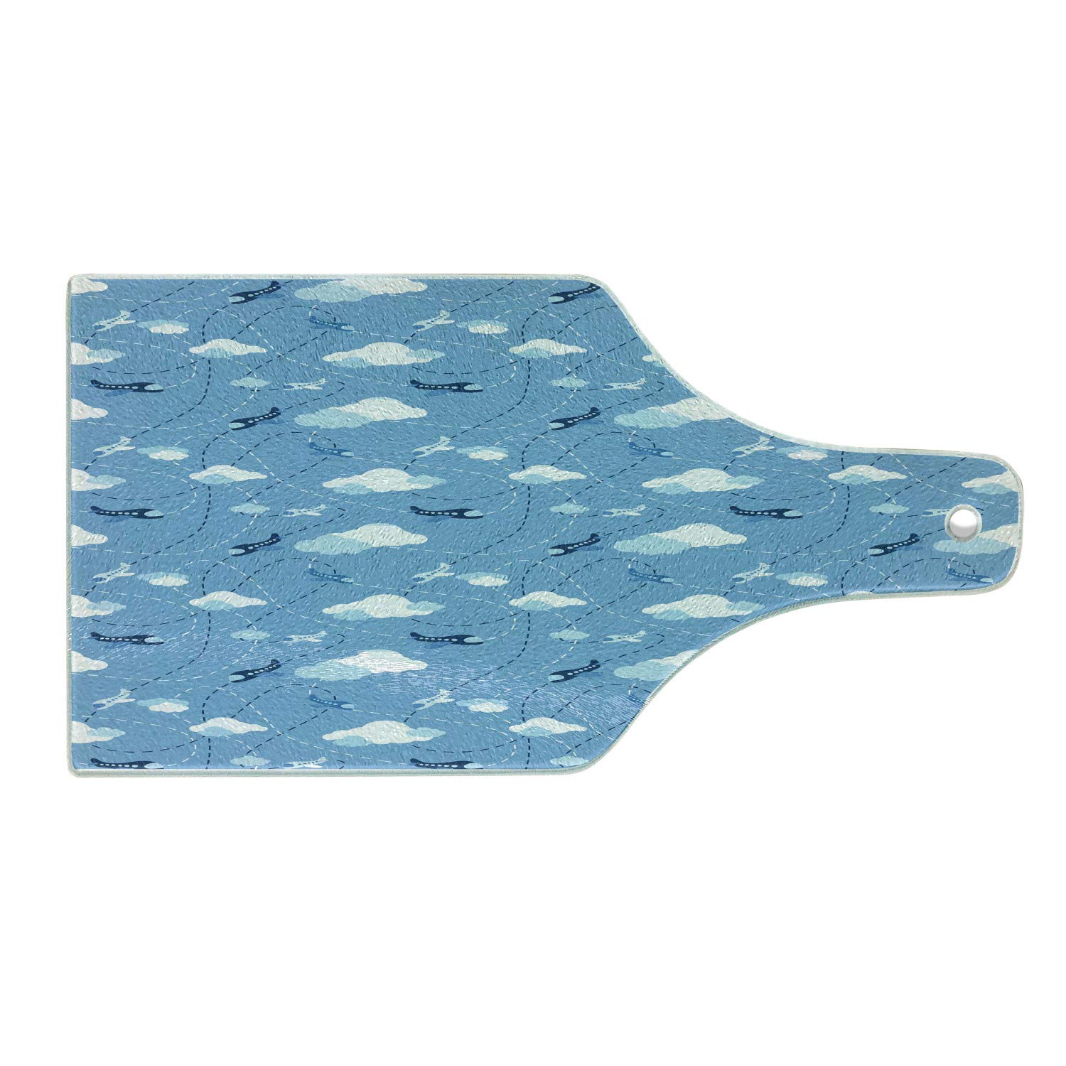 Ambesonne Cartoon Airplane Tempered Glass Cutting Board - Dark Blue White Blue Cloud Sky Design - Decorative Serving Board for Kitchen, Charcuterie & Wine Bottle Display - Perfect for Entertaining & Home Decor