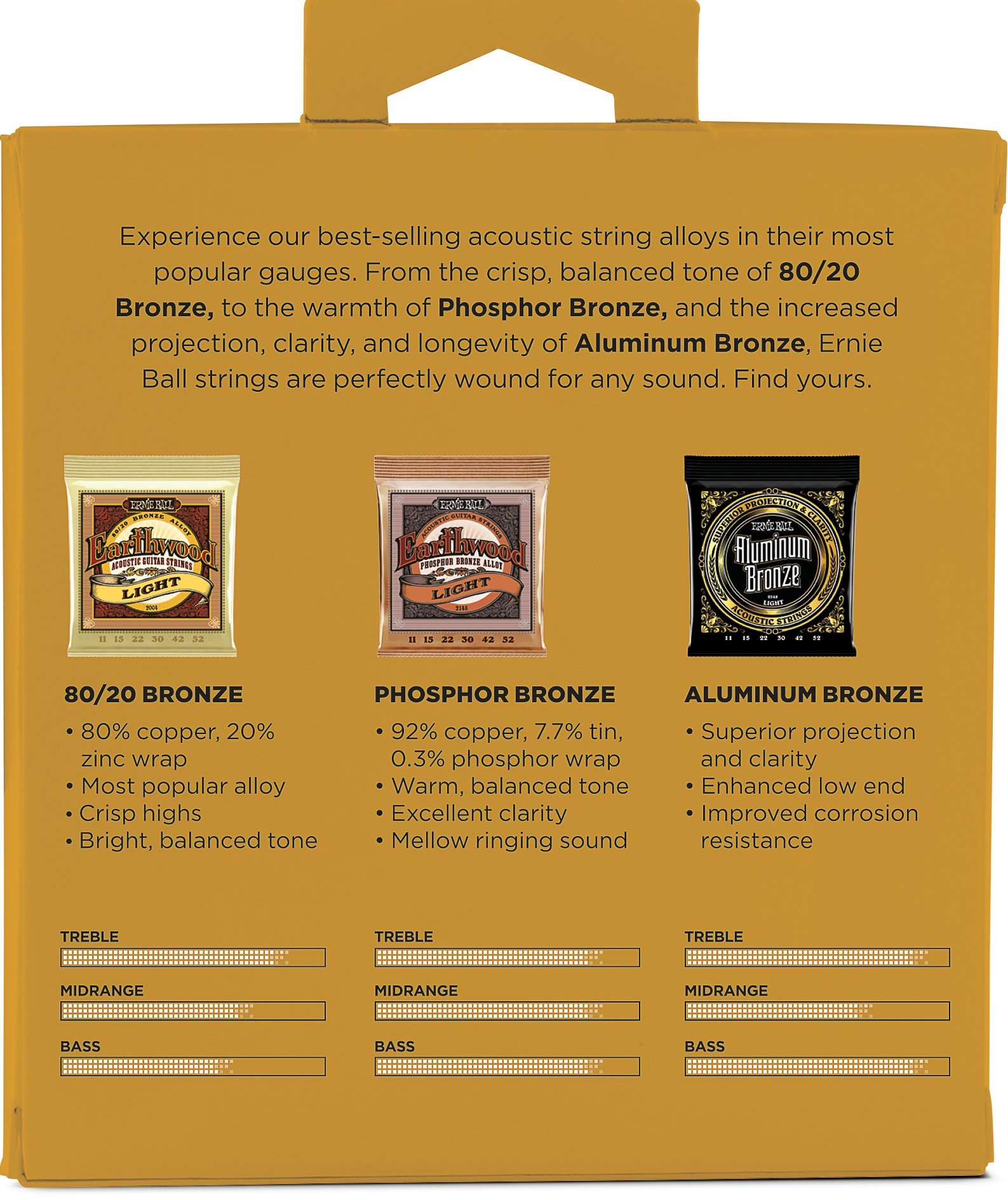 Ernie Ball Acoustic Tone Pack Light Guitar Strings 11-52 Gauge (P03314) - Perfect for Folk, Blues & Fingerstyle Playing