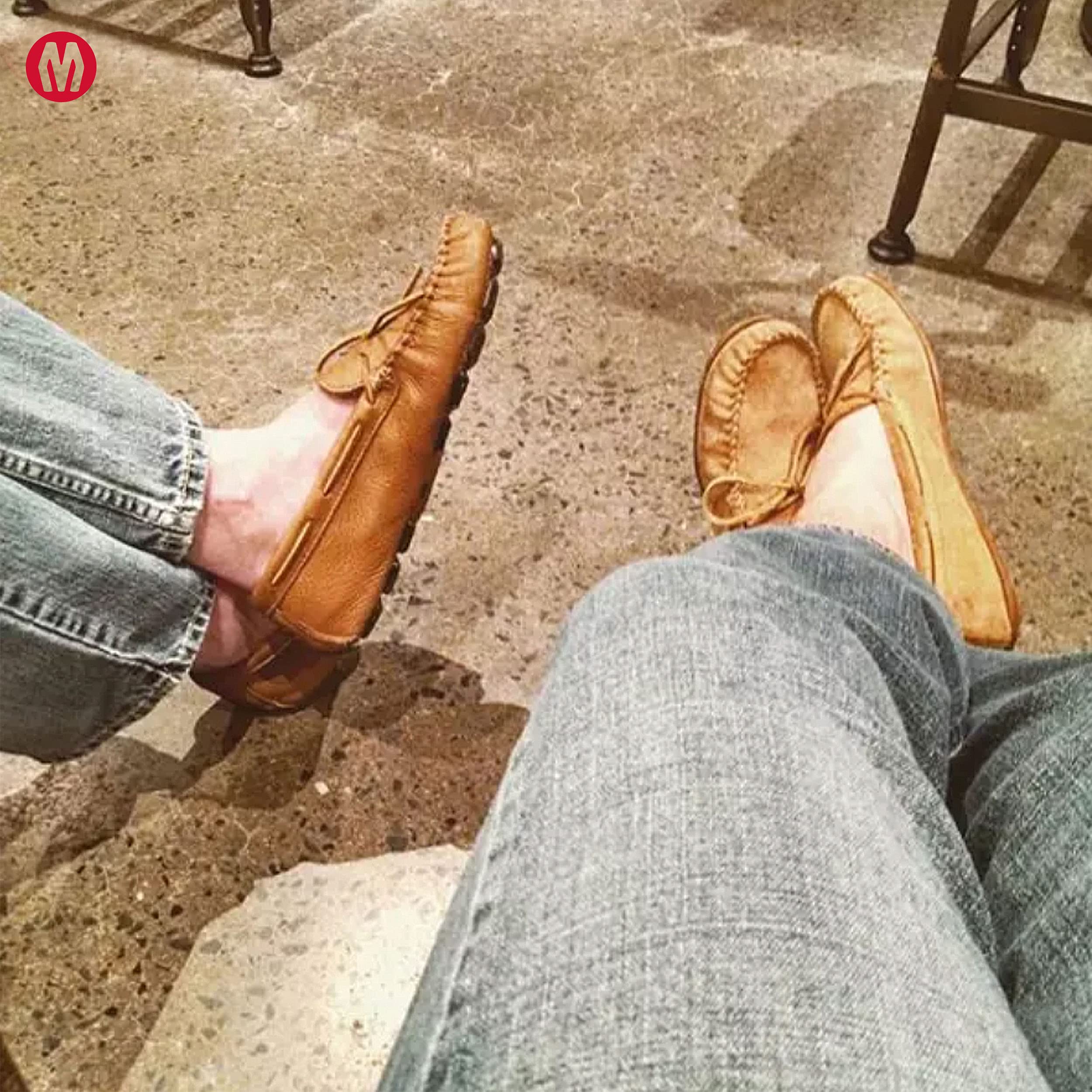 Minnetonka Men's Classic Moccasin Slippers - Genuine Leather Soft Sole Comfort Shoes for Indoor & Outdoor Wear - Perfect for Home, Office, and Casual Outings