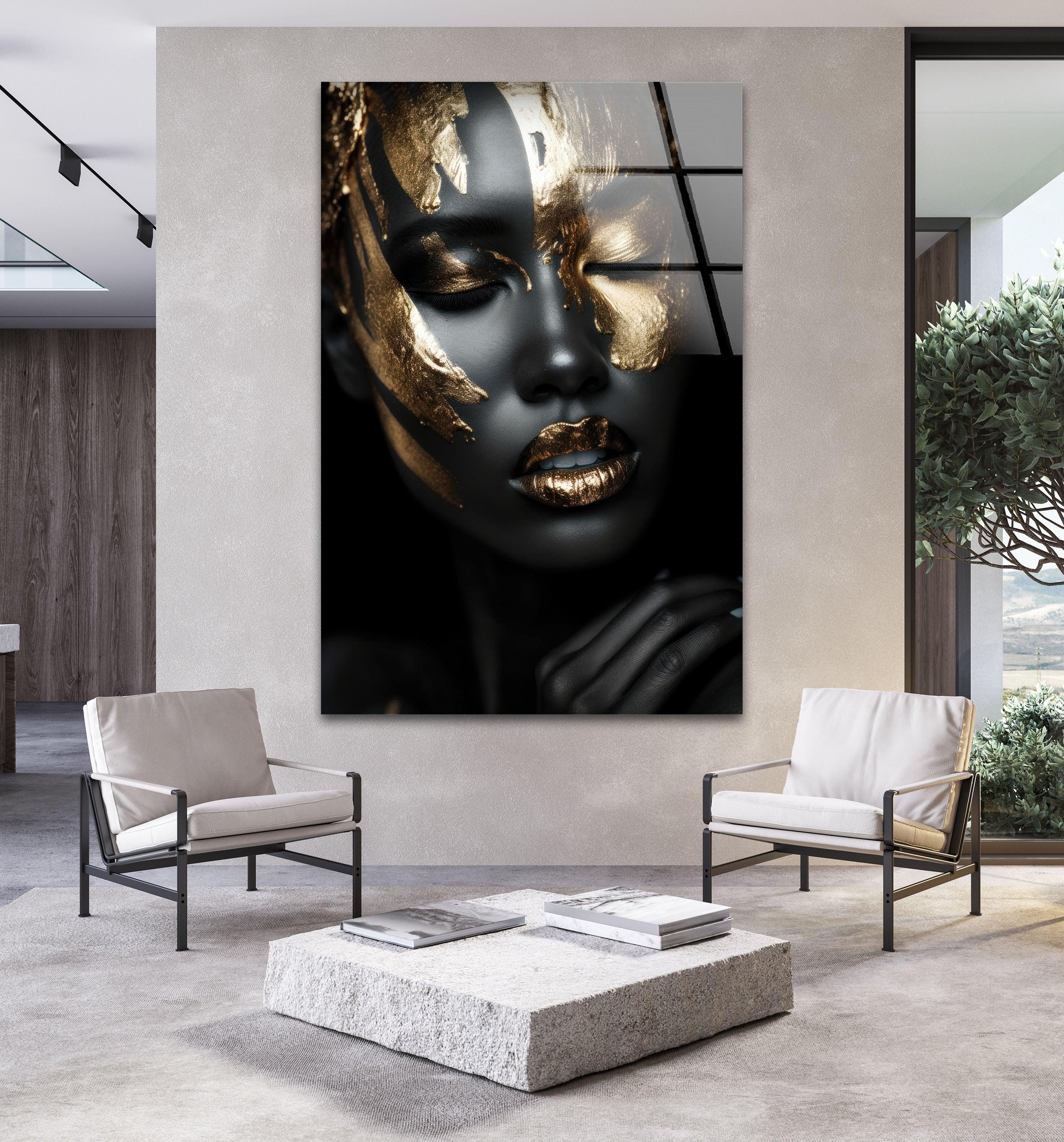 Black Woman Glass Wall Art - Elegant Handmade Home Decor for Living Room, Bedroom & Office - Perfect Gift for Women, African American Art