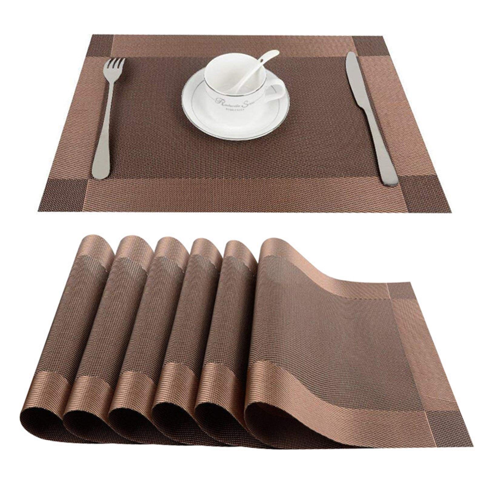 8-Piece Non-Slip PVC Placemats Set - Washable Dining Table Mats for Kitchen, Tableware & Wine Glasses (Brown) | Perfect for Dinner Parties, Daily Meals & Home Decor