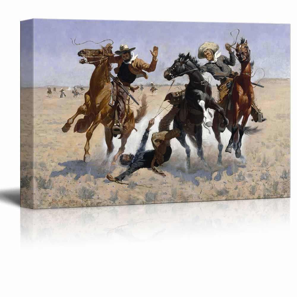Frederic Remington Wild West Cowboy Painting - 'Aiding a Comrade' Canvas Print Wall Art - Famous Western Art Reproduction 16x24 Inches - Perfect for Western Decor, Living Room, Office & Man Cave