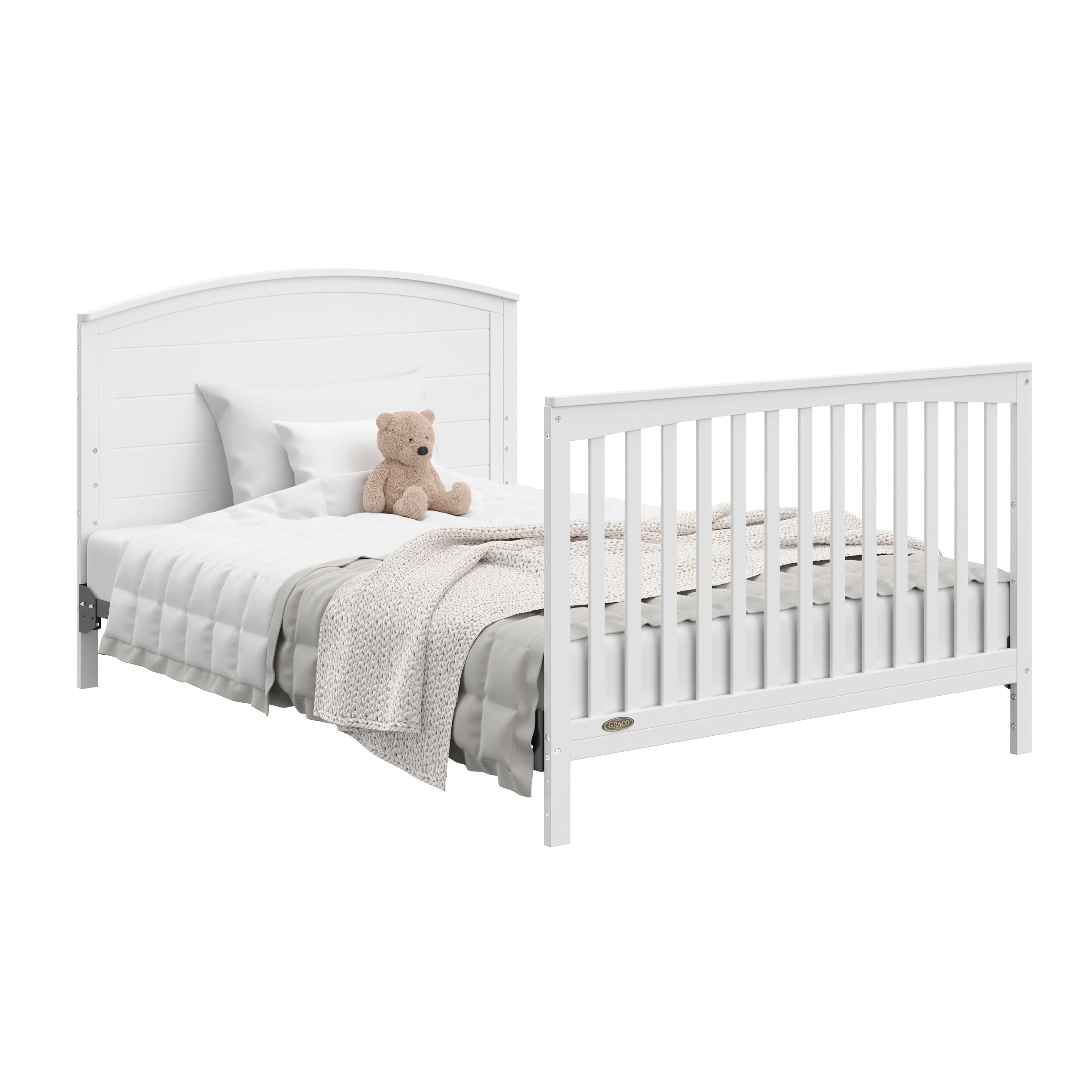 Graco Bellwood 5-in-1 Convertible Crib & Changer with Storage Drawer (White) - GREENGUARD Gold Certified, Converts to Toddler Bed & Full Bed, Nursery Furniture for Baby & Kids Room, Modern & Space-Saving Design