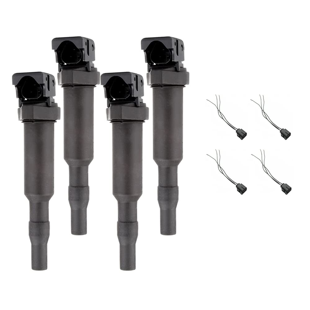 4PCS EBM592 Ignition Coil & 4PCS CRC323 Repair Connector Pigtails - Compatible with BMW 12138647689, 12 13 8 647 689, 0221504467, 0 221 504 467, 0221504470, 0 221 504 470, 0040102143, ZSE143, 880200, IC09108 - Perfect for BMW Engine Tune-Up & Performance Enhancement