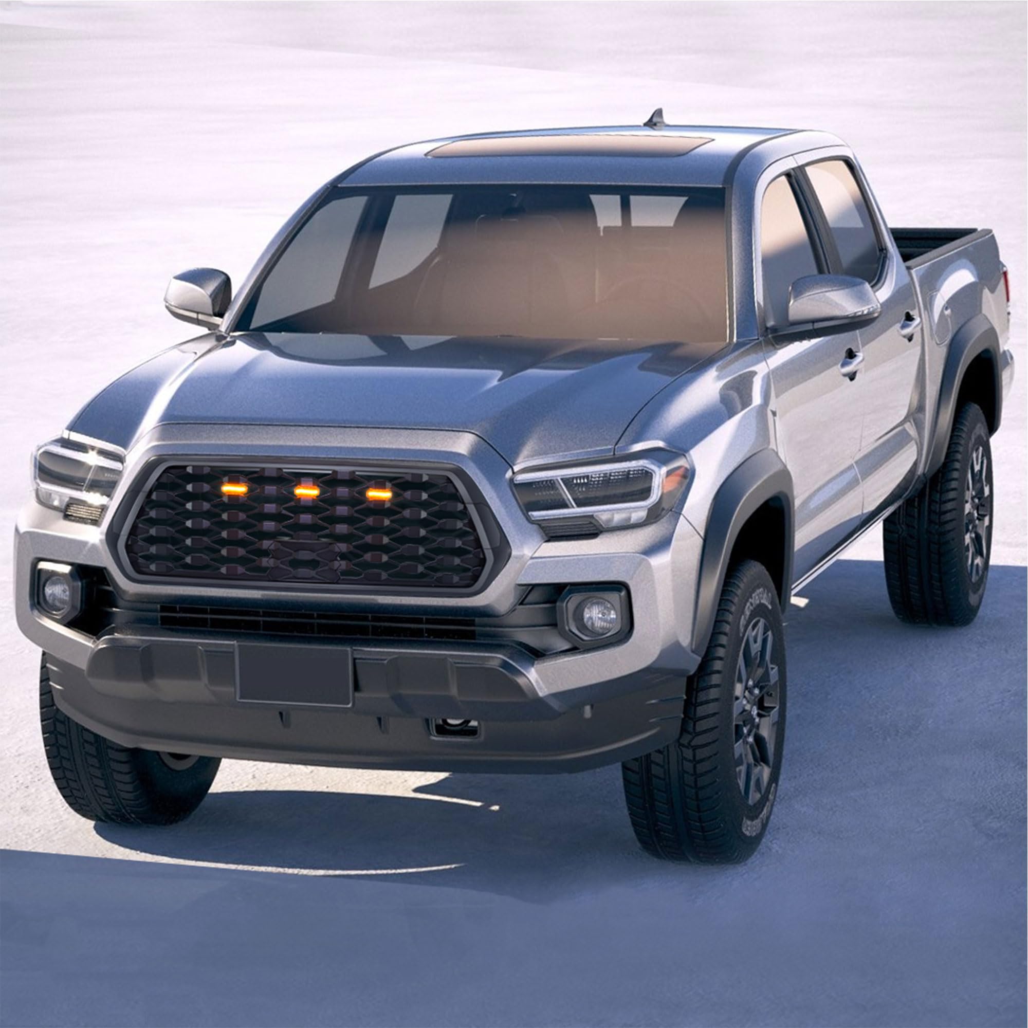 2016-2023 Toyota Tacoma Front Hood Bumper Replacement Grille with LED Lights - American Modified Style (Excludes Trucks with Radar Behind Emblem) | Off-Road Upgrade & Custom Look