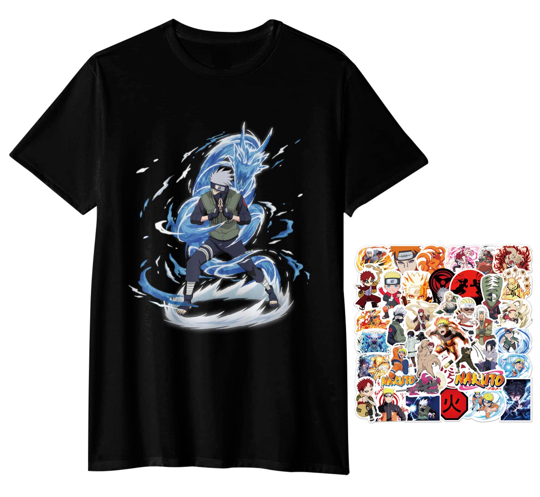 LIRUKOKO Unisex Anime Graphic T-Shirt - Japanese Manga Inspired Tee with 50pcs Anime Stickers - Perfect Gift for Anime Fans & Cosplay Enthusiasts - Great for Conventions, Casual Wear & Anime Merch Collectors