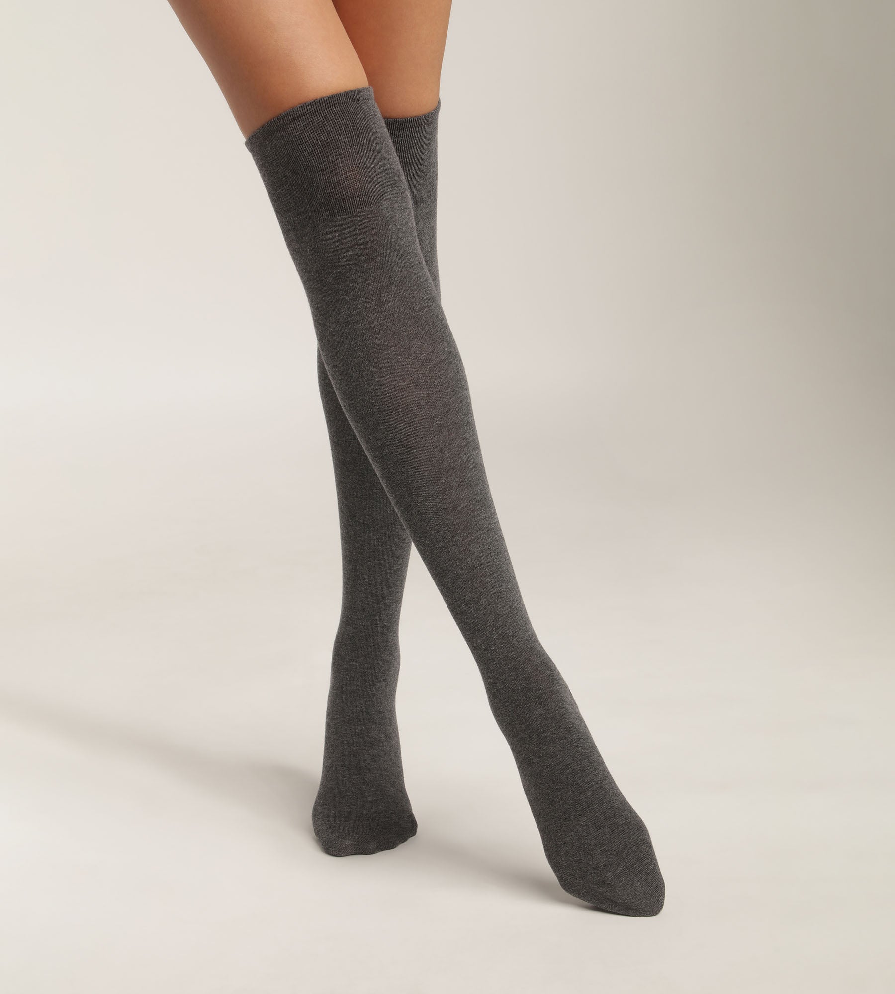 Women's High Cotton Socks - Anthracite Heather Knee-High Socks for Workout, Running & Winter Warmth