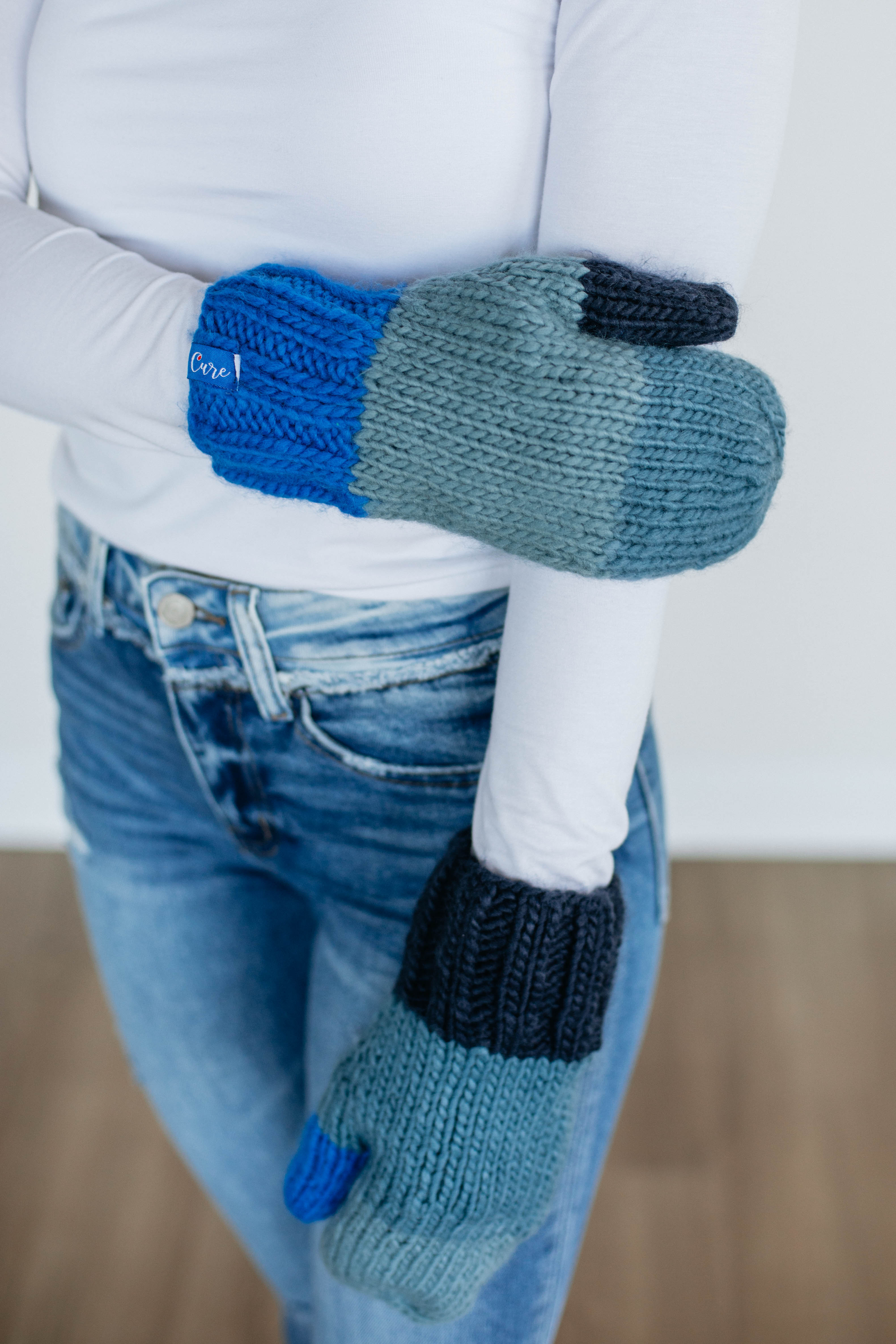Chilly Greetings Mittens - Dusty Blue Winter Gloves for Women & Men - Cozy Knit Mittens for Cold Weather, Outdoor Activities & Holiday Gifts