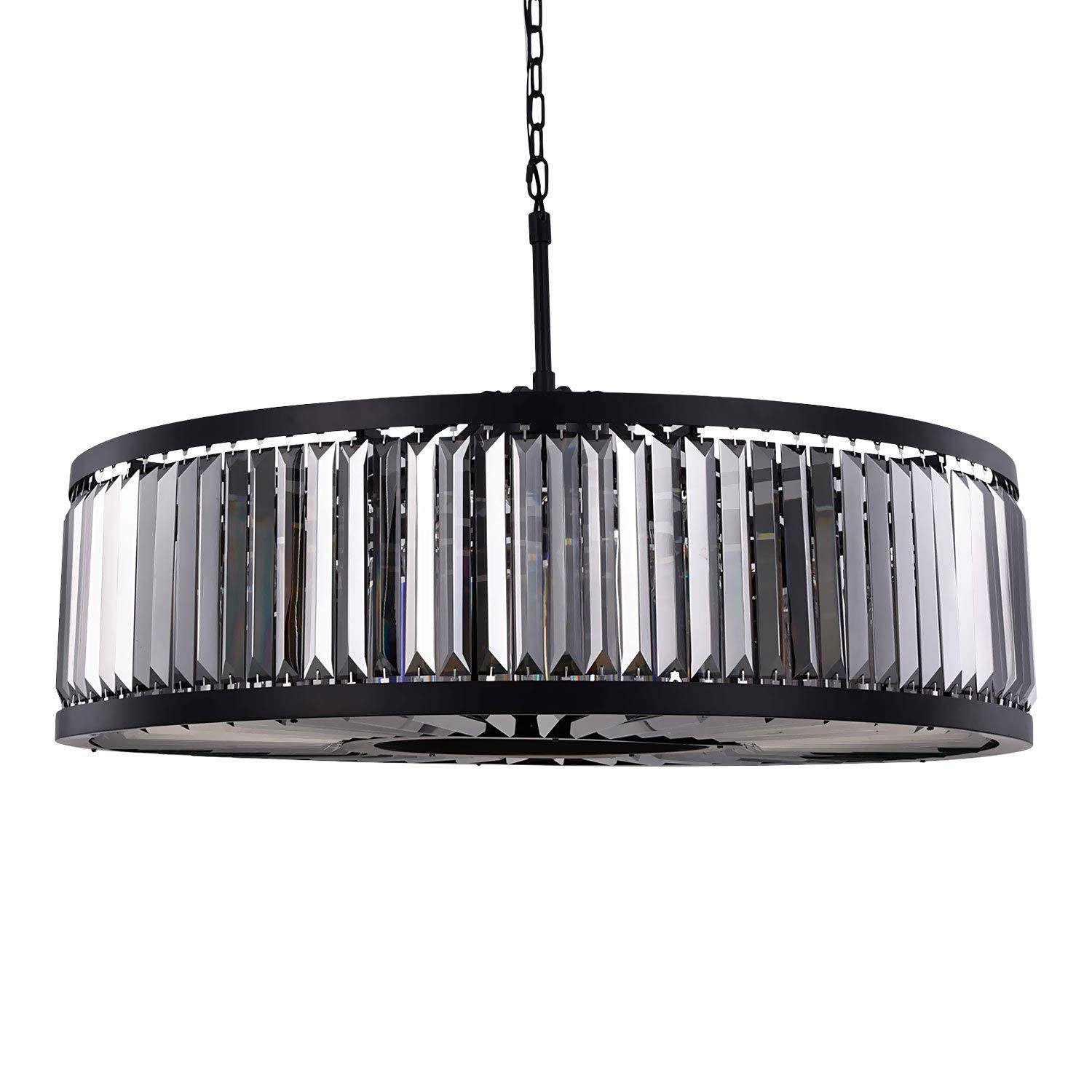 Prysm Transitional 10-Light 43-Inch Smoke Crystal & Grey Iron Chandelier - Modern LED Ceiling Light Fixture with Included Bulbs | Perfect for Dining Room, Living Room & Bedroom Lighting