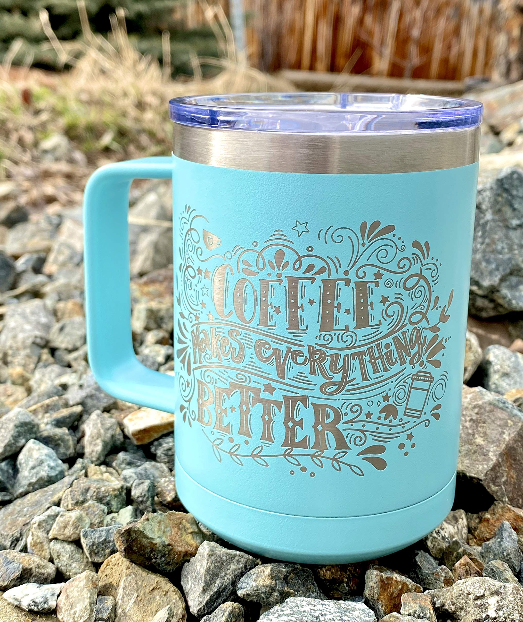 15oz Vacuum Insulated Coffee Mug - Leak-Proof Travel Tumbler with Lid, Keeps Hot/Cold for Hours - Perfect for Office, Commuting & Outdoor Activities (Teal)