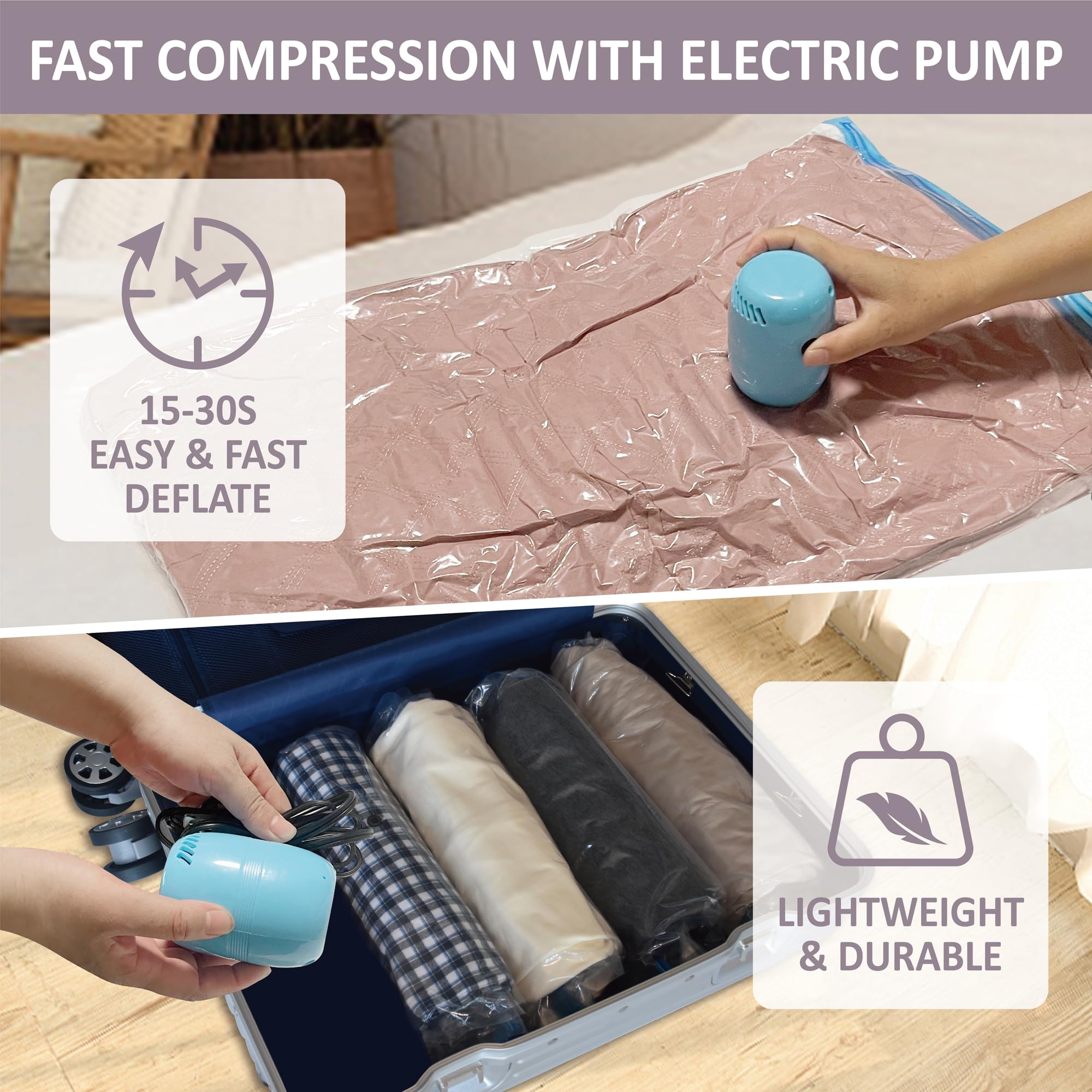 6 Pack Vacuum Storage Bags with Electric Pump - Space Saving Vacuum Sealed Bags (2 Jumbo/2 Large/2 Medium) for Clothes, Comforters, Pillows, Blankets & Bedding Storage | Perfect for Travel, Seasonal Storage & Home Organization