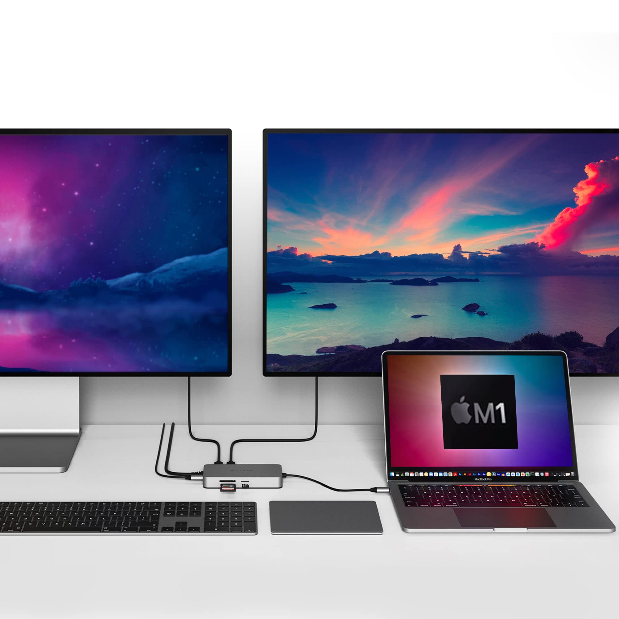 HyperDrive M1 M2 MacBook Pro USB C Hub - 10-in-1 USB C Adapter with Dual 4K HDMI, Ethernet, USB-A Ports - Perfect for Home Office, Video Conferencing & Multi-Screen Workstations