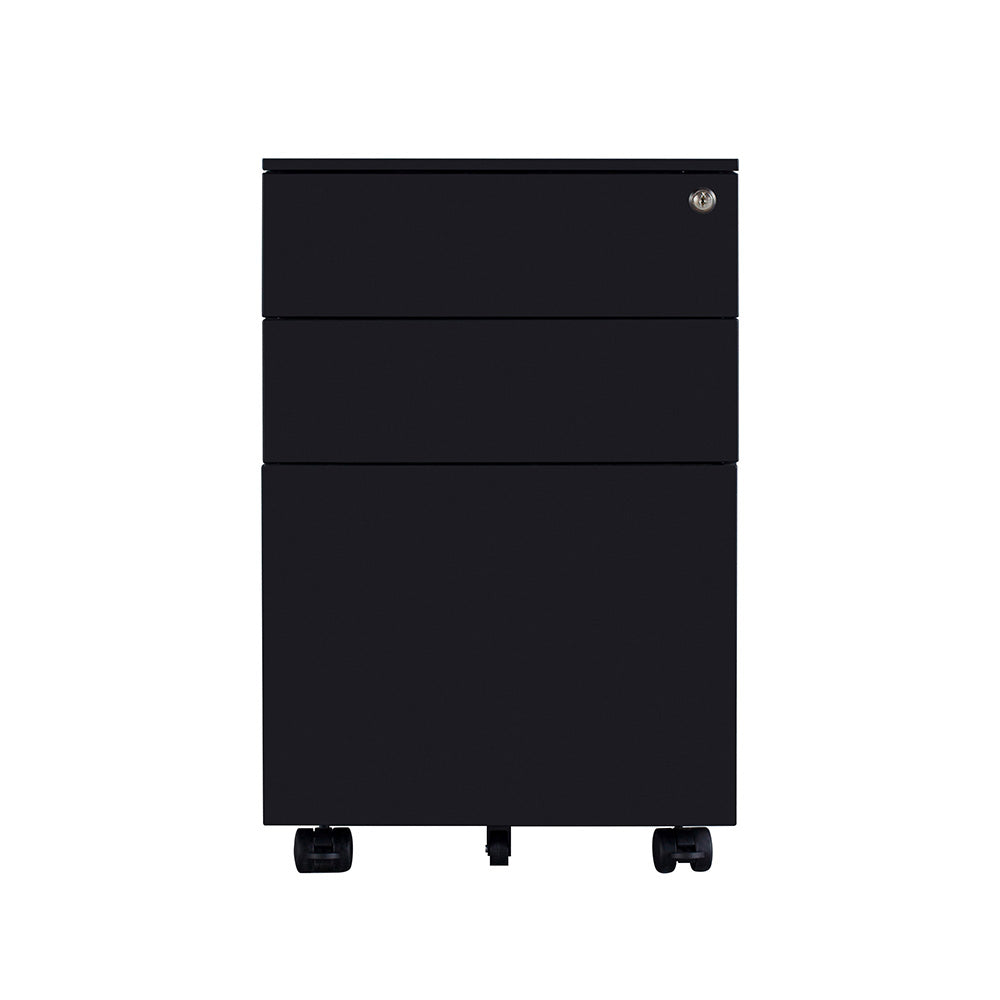 MARLO 3 Drawer Mobile Pedestal Cabinet - Black Rolling Storage Organizer for Office, Home, or Classroom Use