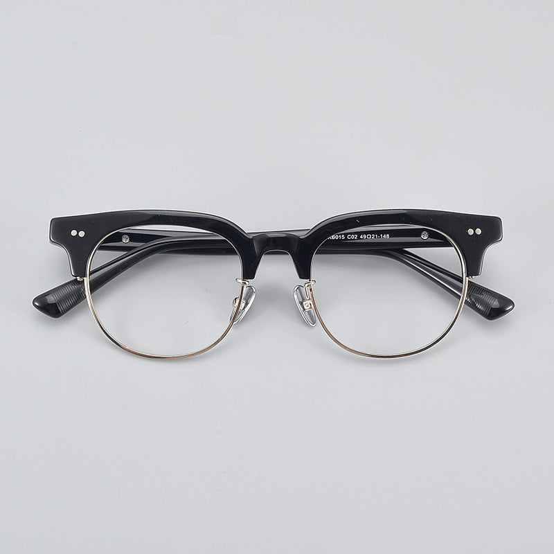 Stylish Acetate Semi-Rimless Oval Eyeglass Frames 015 - Lightweight & Durable for Men & Women - Perfect for Reading, Work & Fashion Accessories