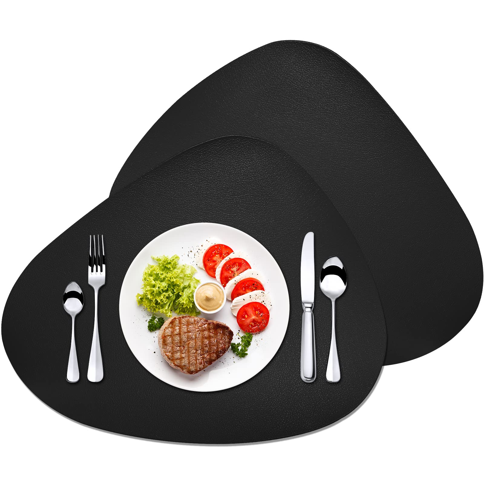 Premium Faux Leather Round Placemats Set of 2 - Heat Resistant & Easy Clean Table Mats for Kitchen Dining - Elegant Black Home Decor for Dinner Parties & Everyday Use