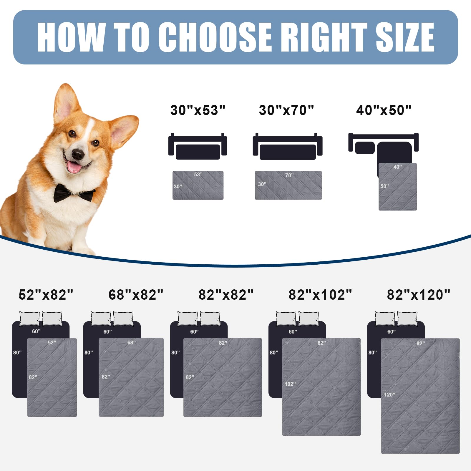 Smiry Waterproof Reversible Dog Blanket - Soft Washable Pet Bed Cover for Couch, Sofa & Furniture Protector - Ideal for Dogs, Cats & Kids (30