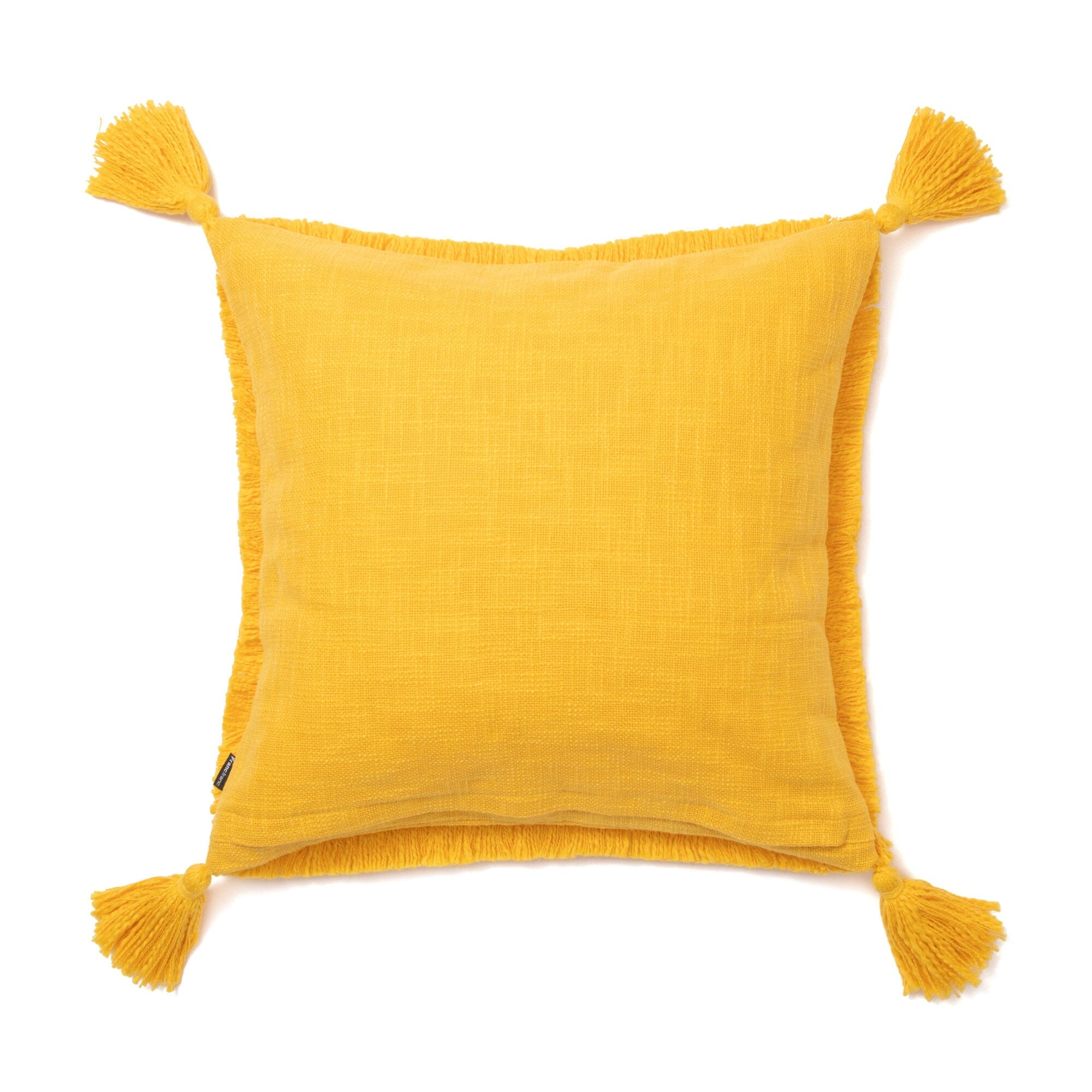 Bohemian Fringe Tassel Cushion Cover 18x18 Inches Yellow - Decorative Throw Pillow Case for Sofa, Bed, Living Room & Boho Home Decor