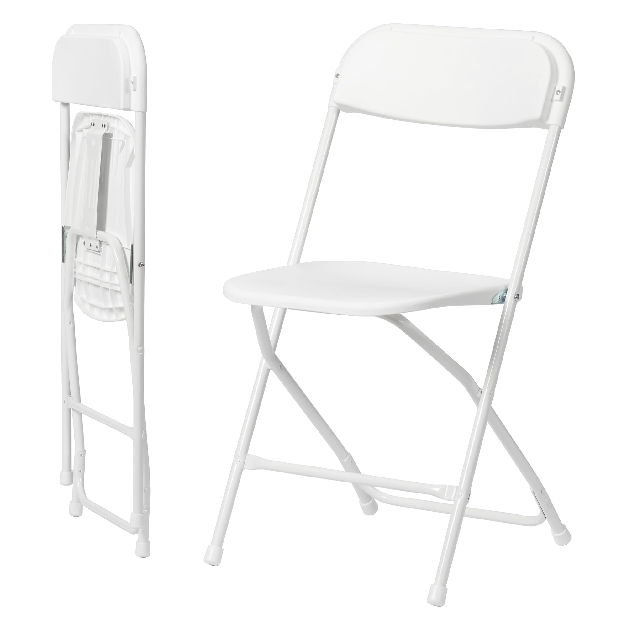 2 Pack White Plastic Folding Chairs - Heavy Duty 350lb Capacity, Stackable & Portable Commercial Chairs for Weddings, Parties, Events - Indoor & Outdoor Use in Home, Garden, Banquet Halls and Camping