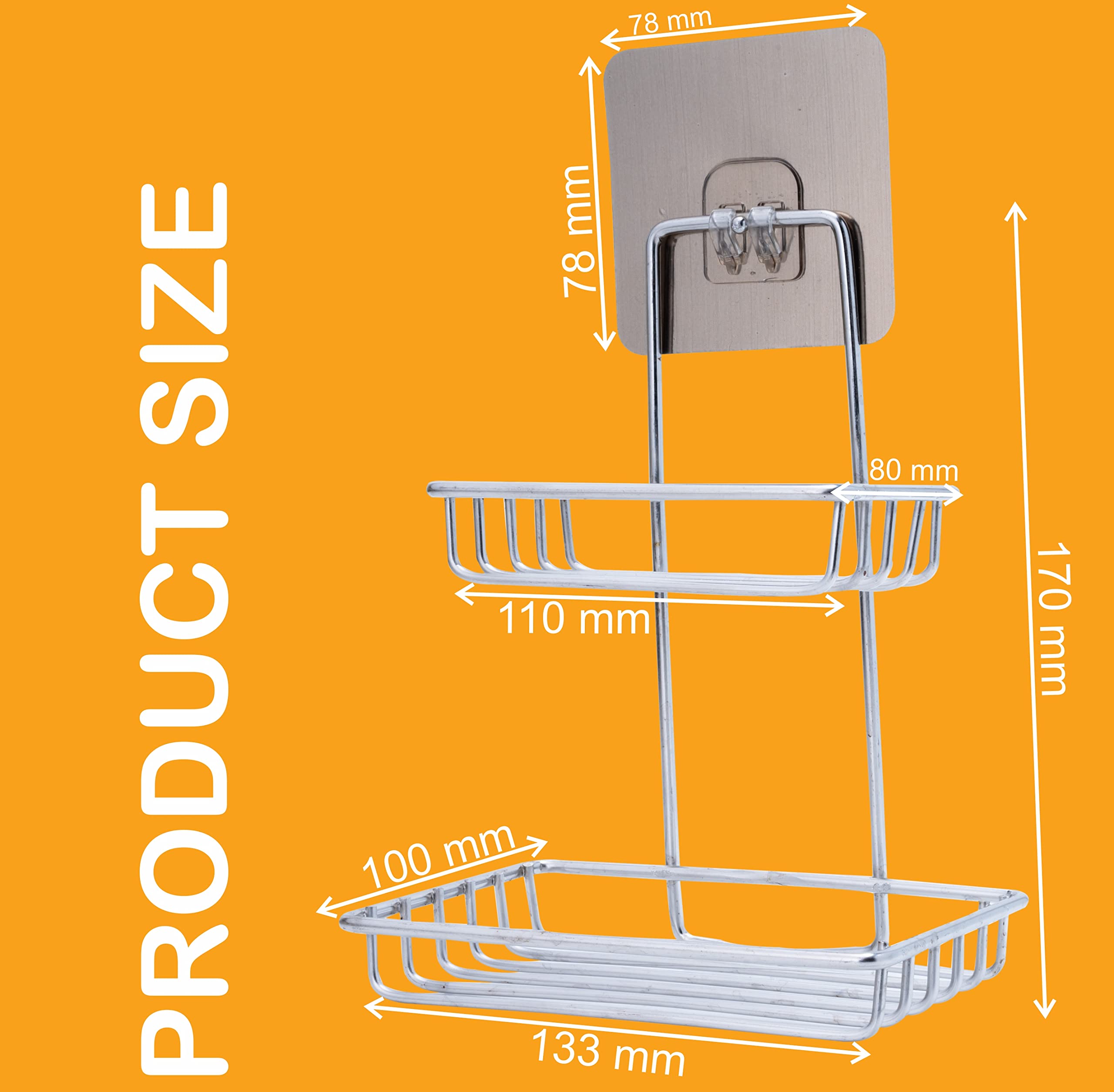 Stainless Steel Wall Mounted Double Layer Soap Dish Holder - Self Adhesive Soap Storage Rack for Kitchen & Bathroom - Silver - Perfect for Shower, Sink, and Countertop Organization