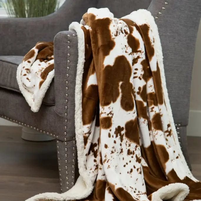 Soft Cowhide Plush Sherpa Throw Blanket - Cozy Flannel Fleece Blanket for Couch, Bed & Travel - Warm Winter Blanket for Home, Office & Gifts