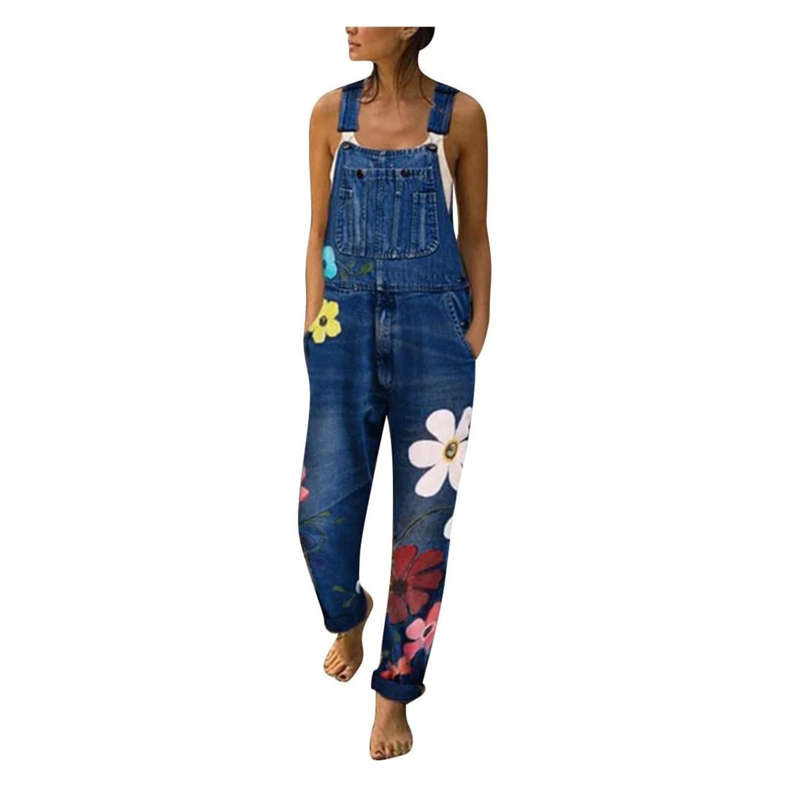 Sawmew Women's Stretch Denim Overalls - Casual Wide Leg Jumpsuit with Pockets for Work & Outings
