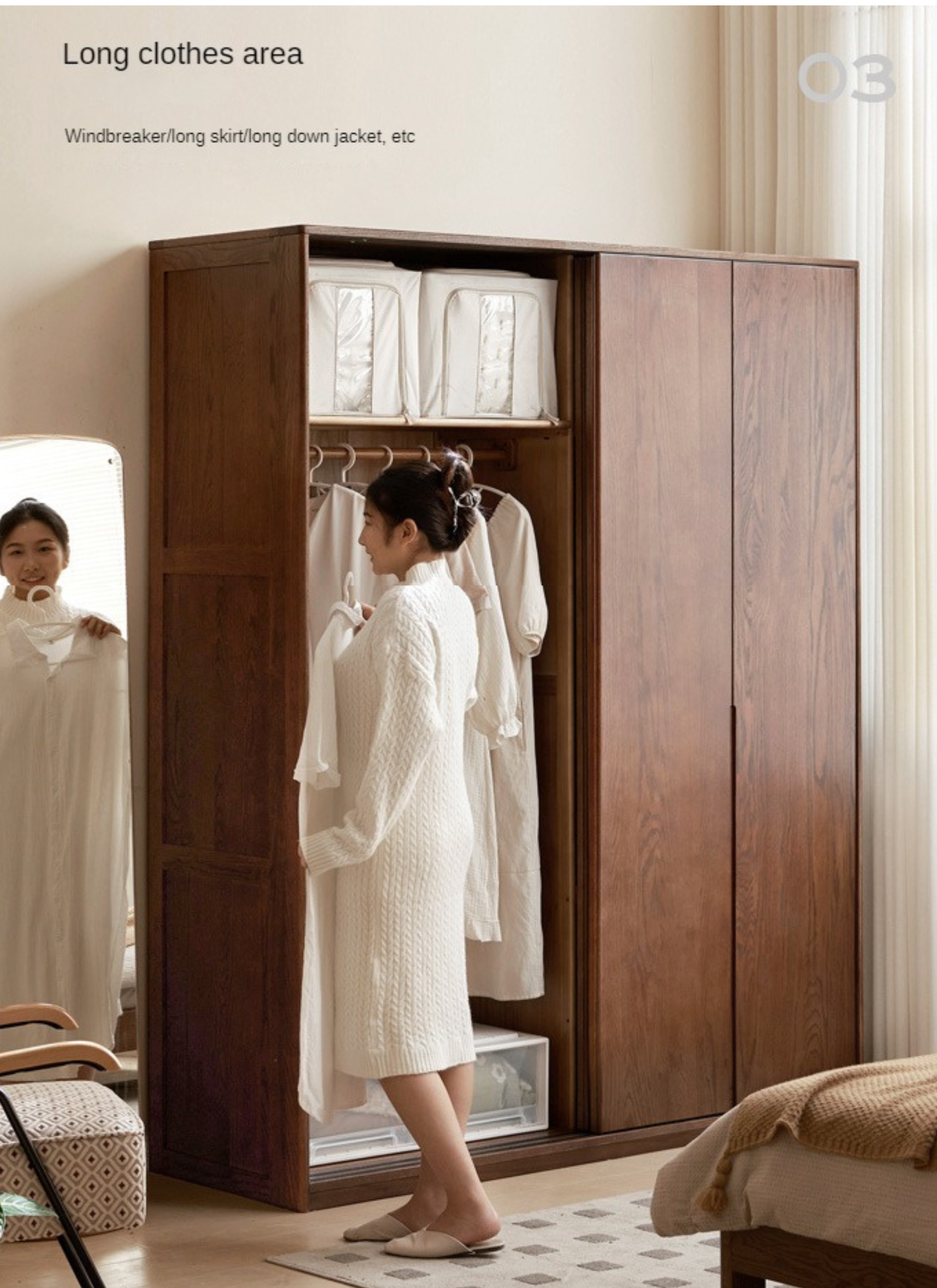 Solid Oak Wood Sliding Door Wardrobe Closet - Modern & Spacious Storage for Bedroom, Walk-In Closet, or Living Room Organization