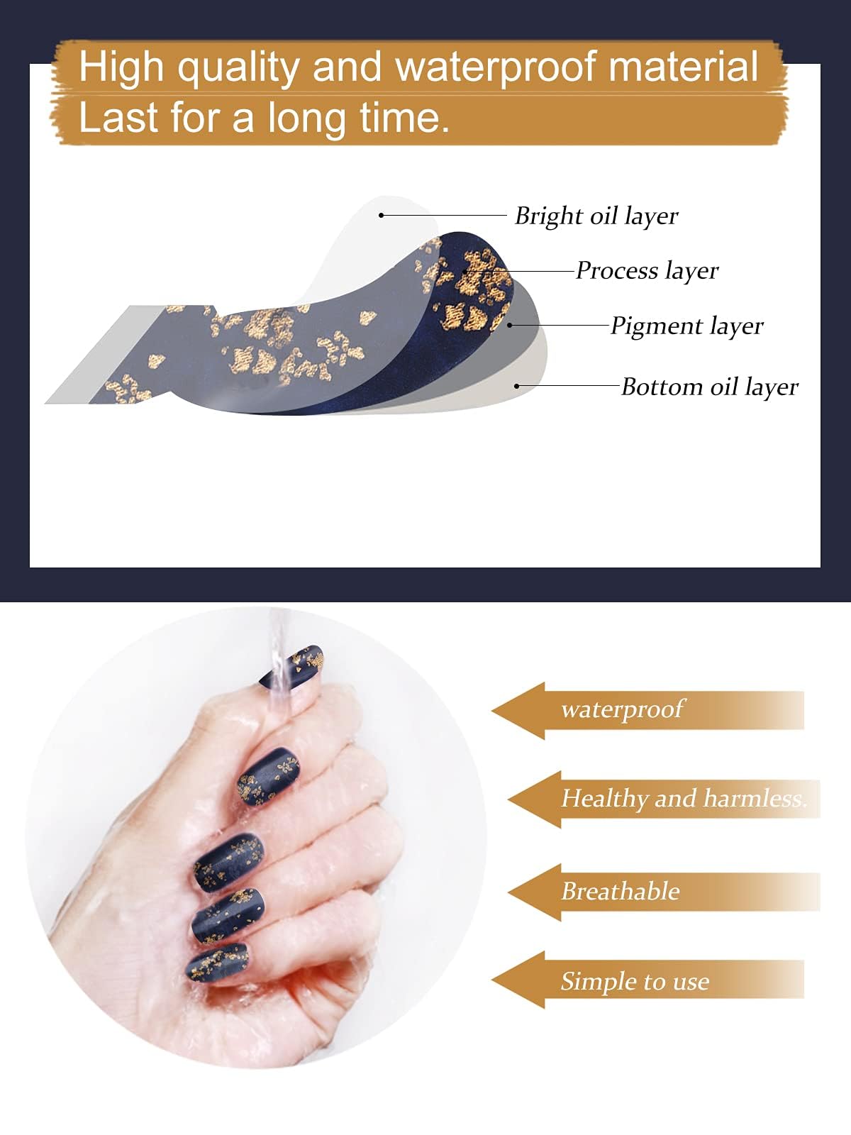 20PCS Semi-Cured Gel Nail Strips - Blue Gold Foil Nail Art Wraps for Women, Home & Salon Use