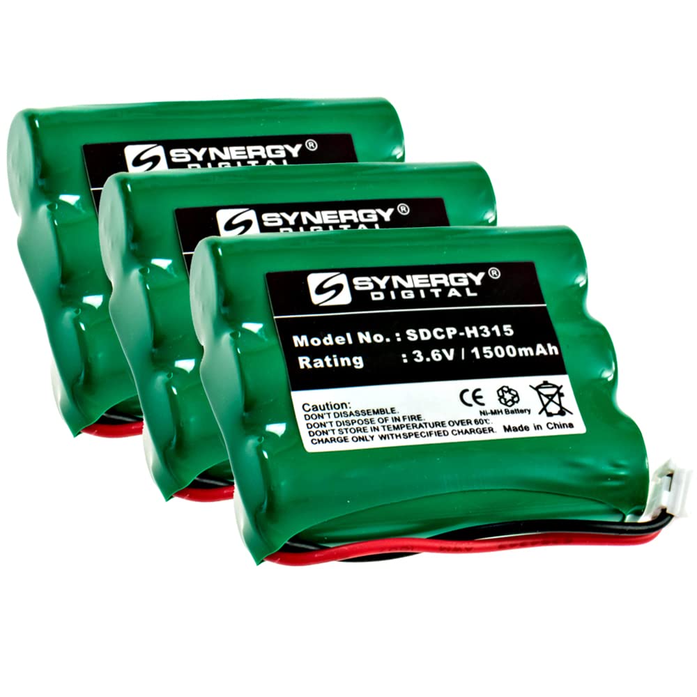 Synergy Digital Rechargeable Ni-MH 3.6V 1500mAh Cordless Phone Batteries - 3 Pack | Compatible with Radio Shack ET-3504 & Similar Models | Perfect for Home/Office Cordless Phones & Long-Lasting Power Replacement