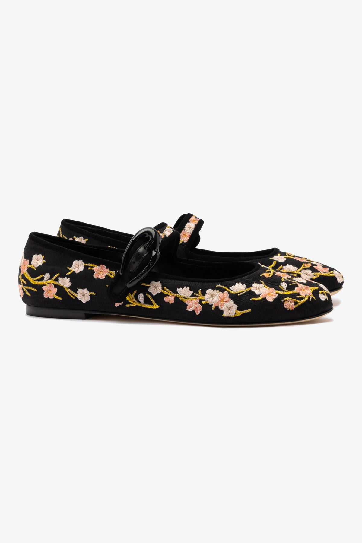 Verona Ballet Flats for Women - Black Sakura Printed Fabric Comfortable Slip-On Shoes | Perfect for Casual Wear, Office, and Spring Outfits